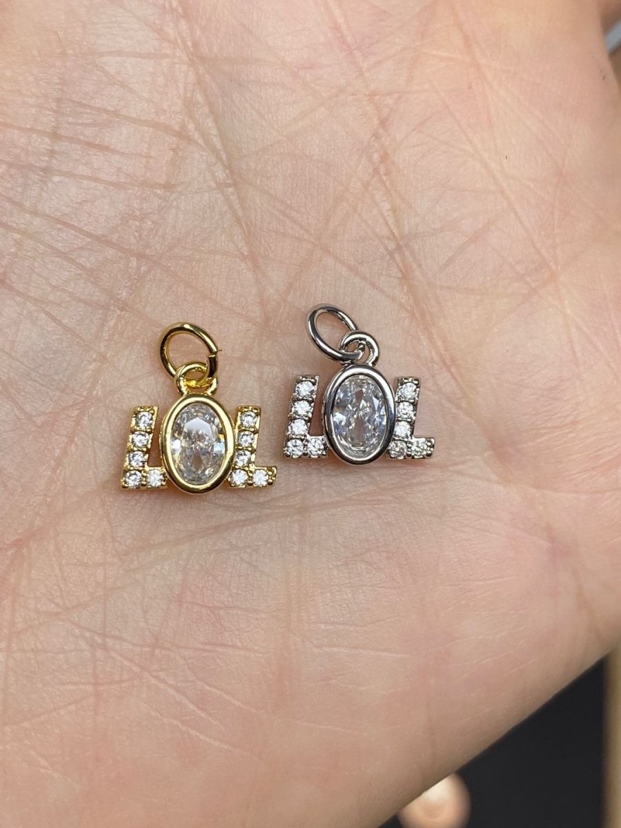 LOL Charm. Gold Best Friend Friendship Charm. Micro Pave Silver LOL Charm for bracelet necklace earring supply component D-065