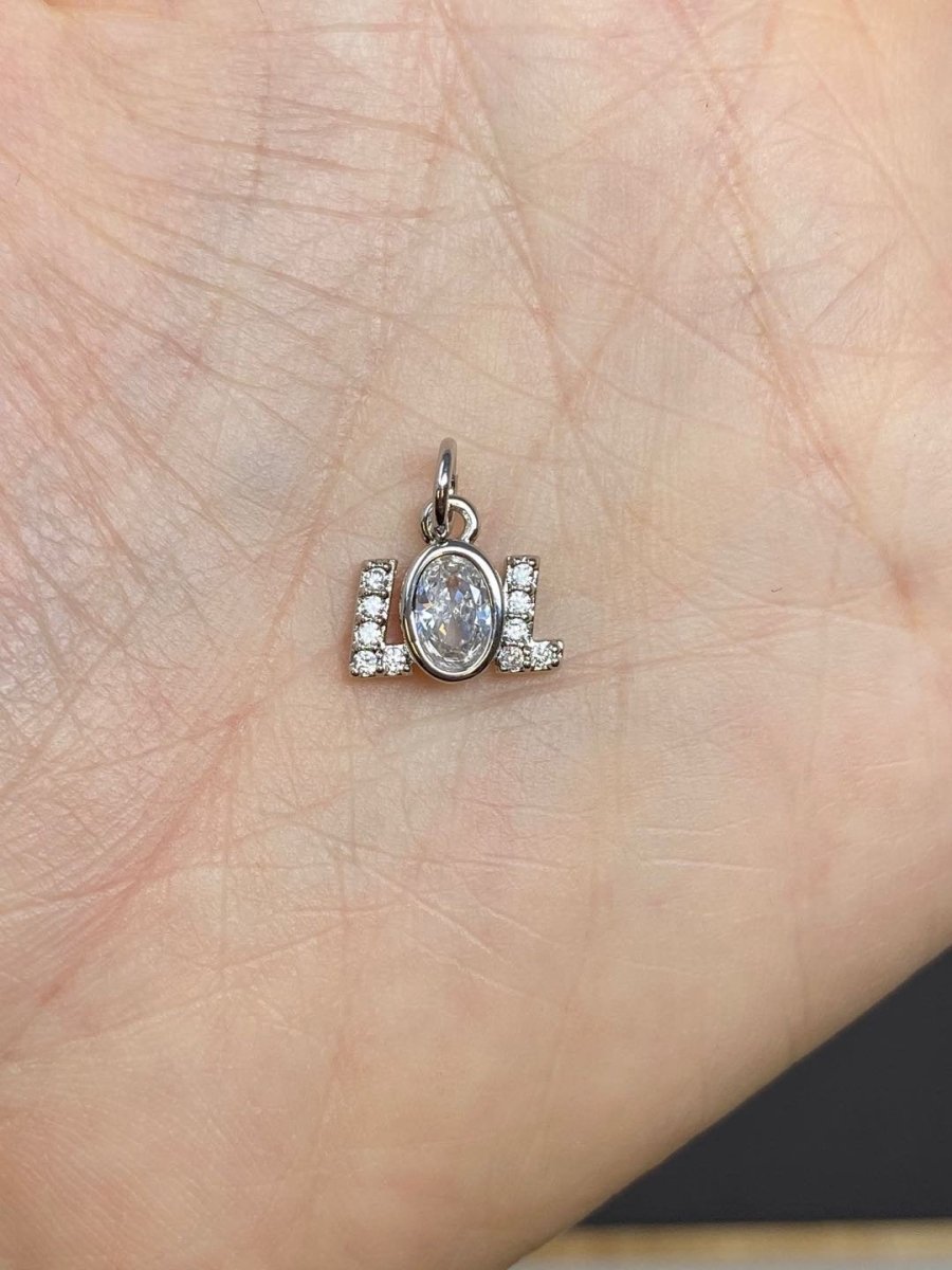 LOL Charm. Gold Best Friend Friendship Charm. Micro Pave Silver LOL Charm for bracelet necklace earring supply component D-065