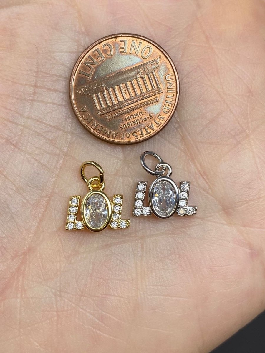 LOL Charm. Gold Best Friend Friendship Charm. Micro Pave Silver LOL Charm for bracelet necklace earring supply component D-065