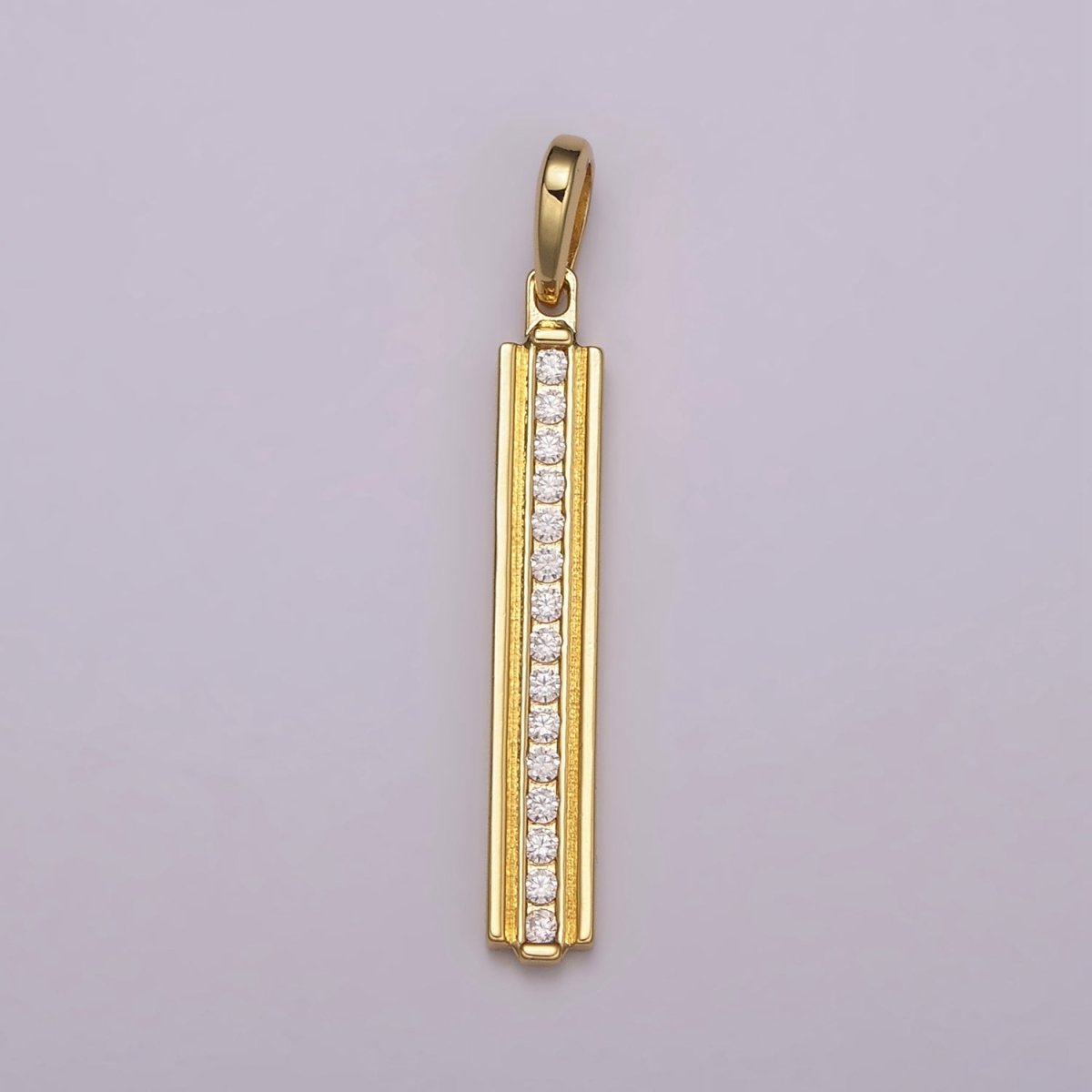 Long Cubic Zirconia Stick Bar Cubic Zirconia Charms, Thin CZ Bar Pendant, Gold Filled over Brass N-1477 N-1478