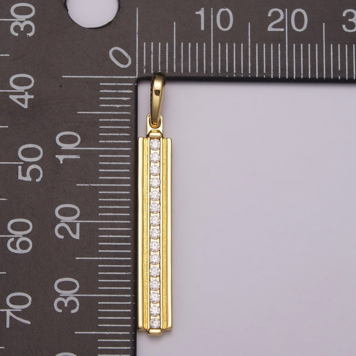 Long Cubic Zirconia Stick Bar Cubic Zirconia Charms, Thin CZ Bar Pendant, Gold Filled over Brass N-1477 N-1478