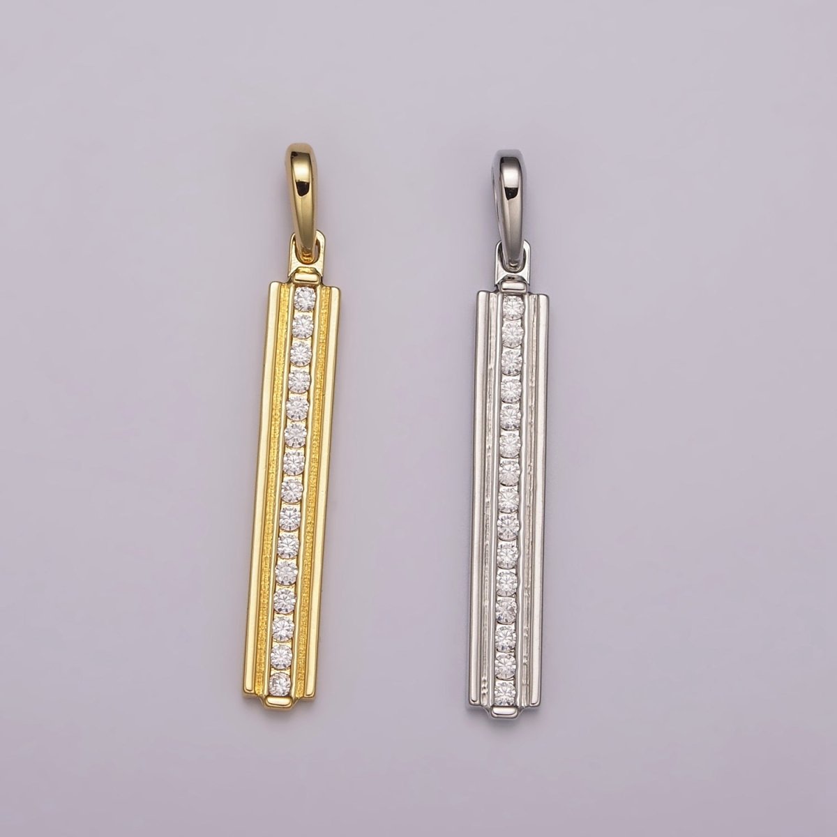 Long Cubic Zirconia Stick Bar Cubic Zirconia Charms, Thin CZ Bar Pendant, Gold Filled over Brass N-1477 N-1478
