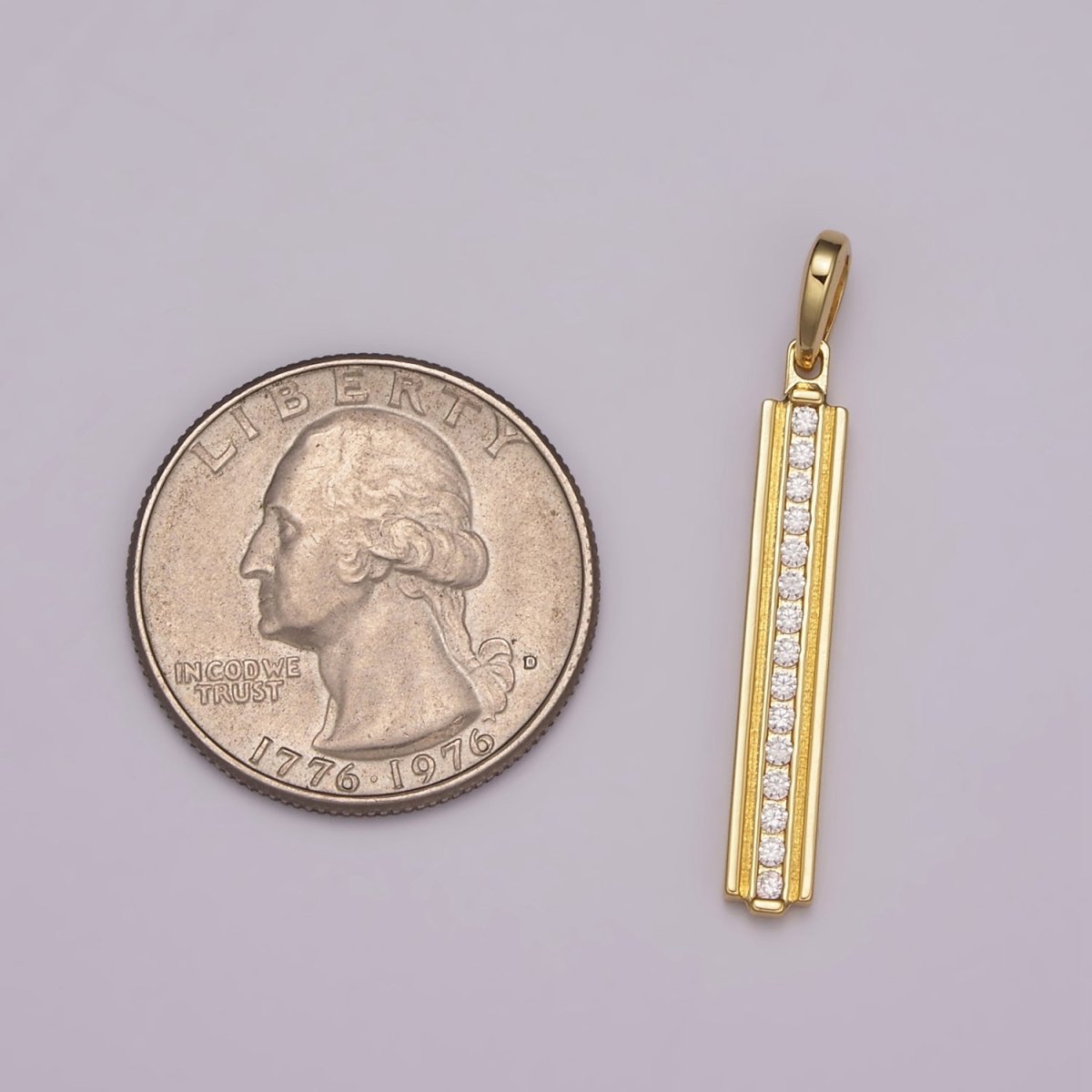 Long Cubic Zirconia Stick Bar Cubic Zirconia Charms, Thin CZ Bar Pendant, Gold Filled over Brass N-1477 N-1478