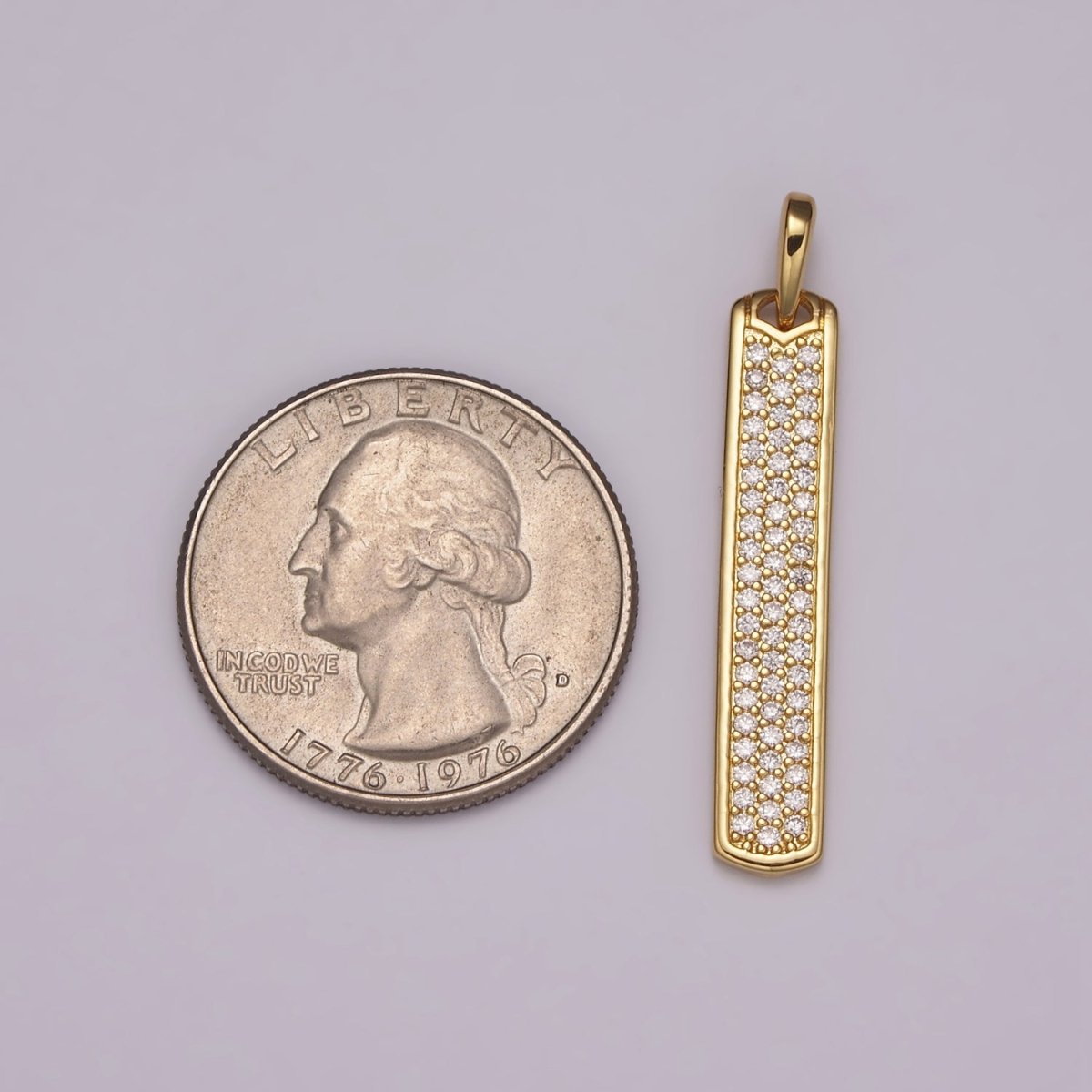 Long CZ Bar Pendant 24K Gold Filled Bar Pendant, Silver Bar Pendants N-1453 N-1454