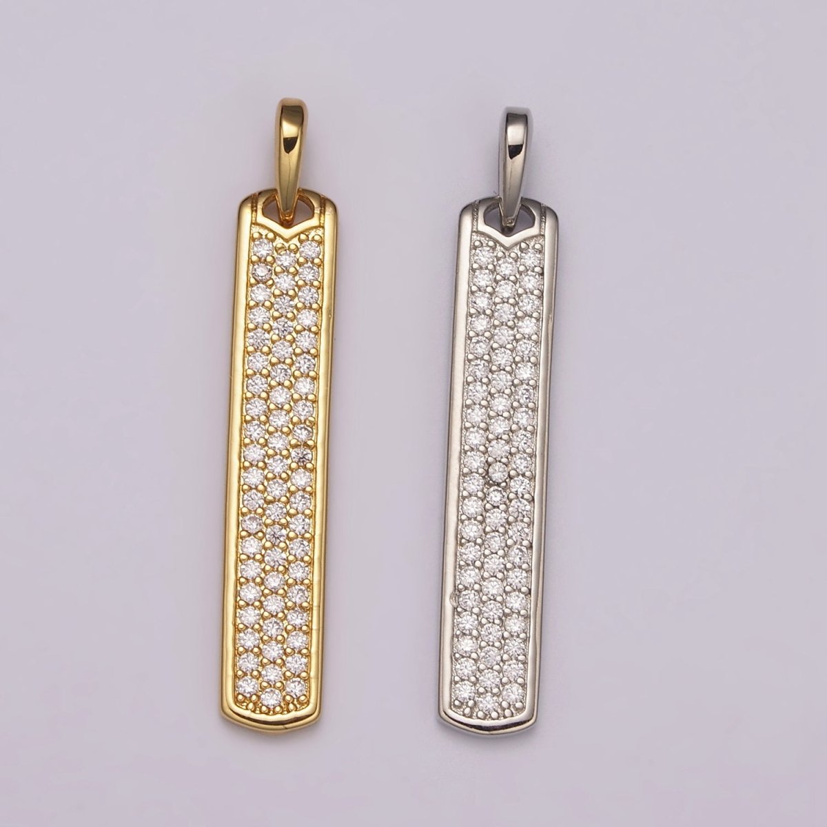 Long CZ Bar Pendant 24K Gold Filled Bar Pendant, Silver Bar Pendants N-1453 N-1454