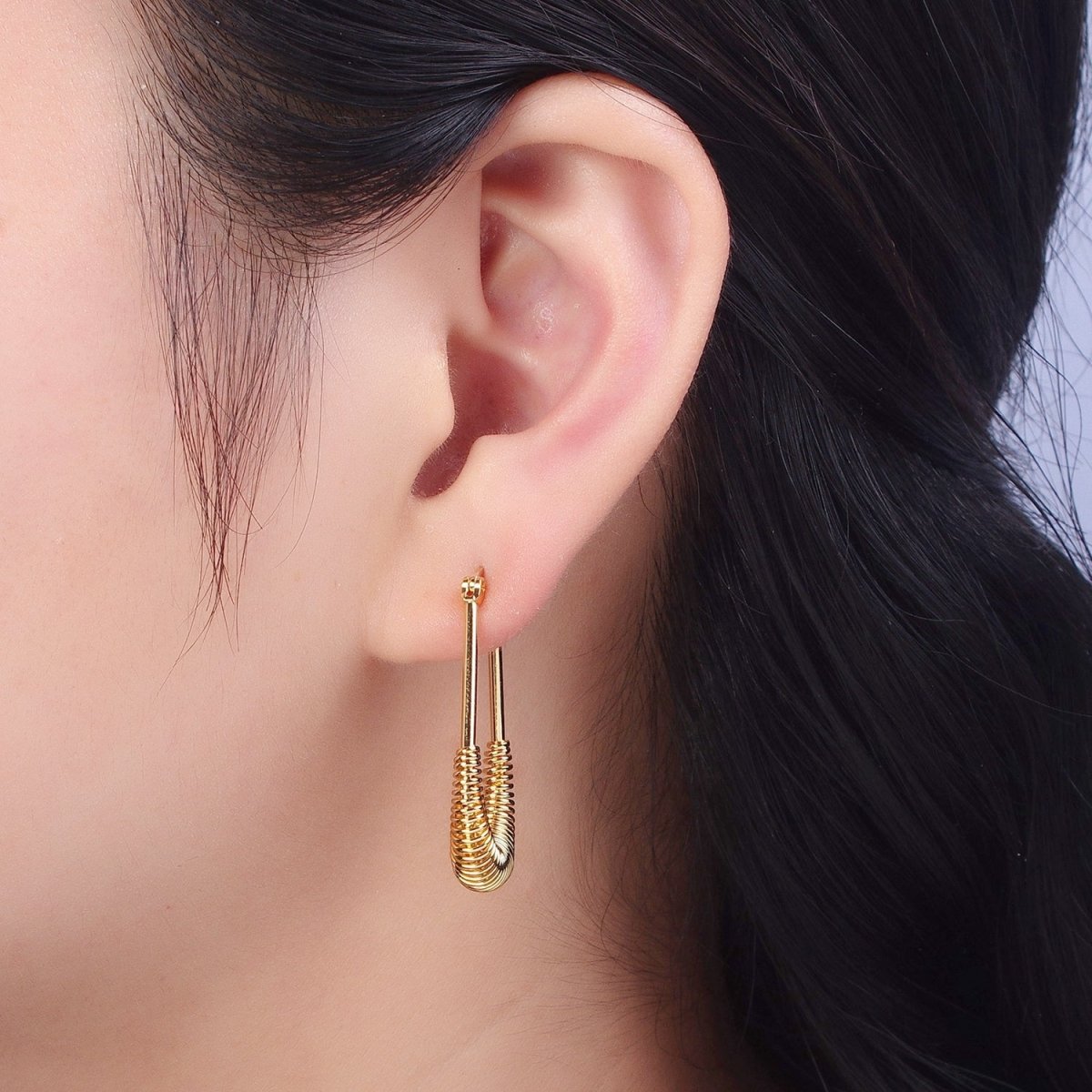 Long Drop Spiral Hoop Earring Statement Hoop Earrings Gold Oval Coil Earring Q-094 - DLUXCA
