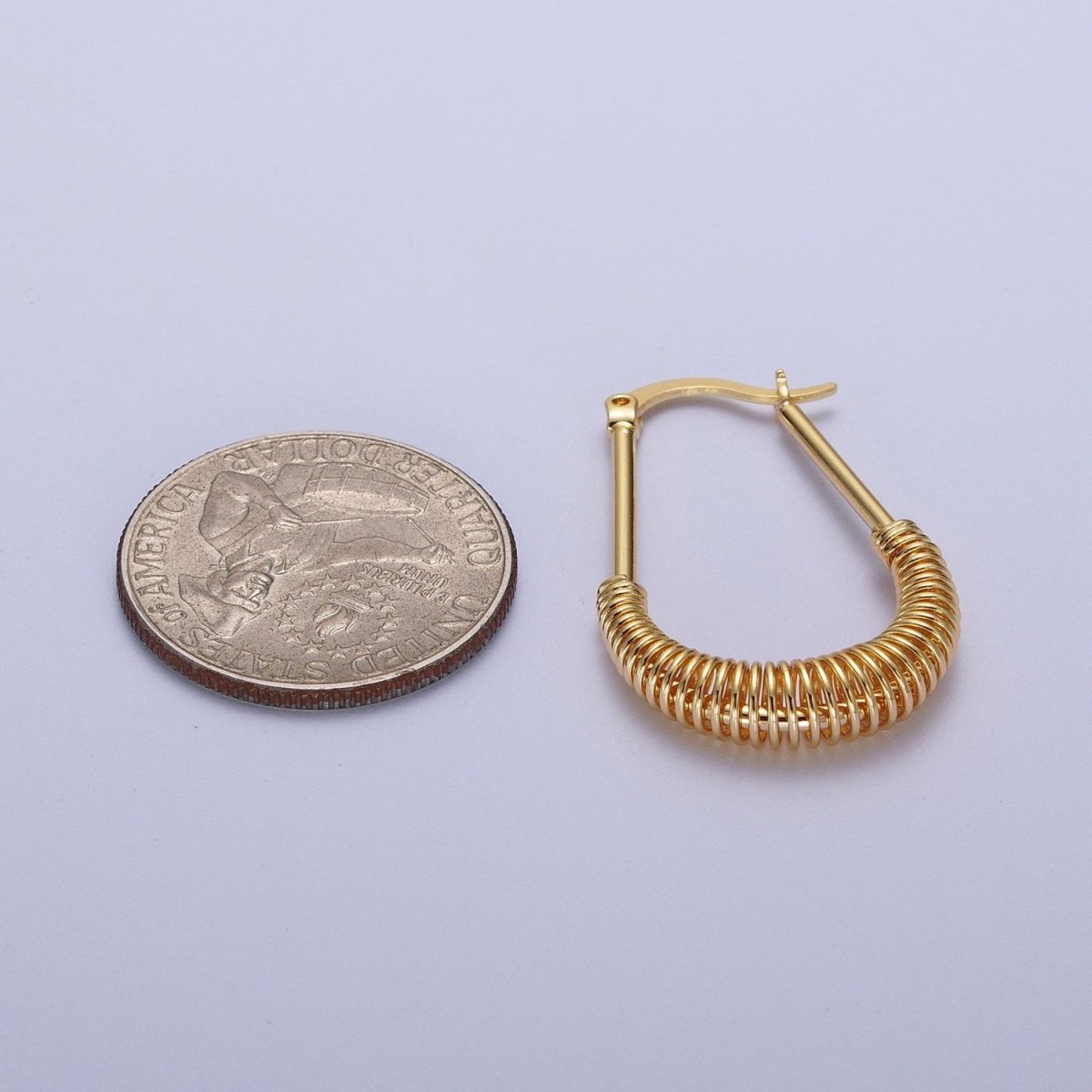 Long Drop Spiral Hoop Earring Statement Hoop Earrings Gold Oval Coil Earring Q-094 - DLUXCA