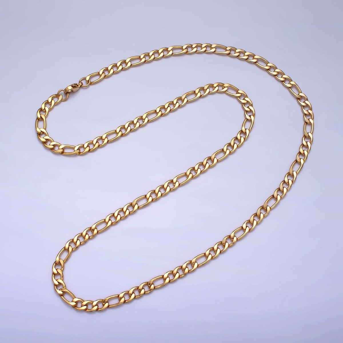 Long Gold Figaro Chain Necklace Stainless Steel 5.2mm Thick Men's Chain 23.5 inch Necklace | WA-1587 WA-1588 Clearance Pricing