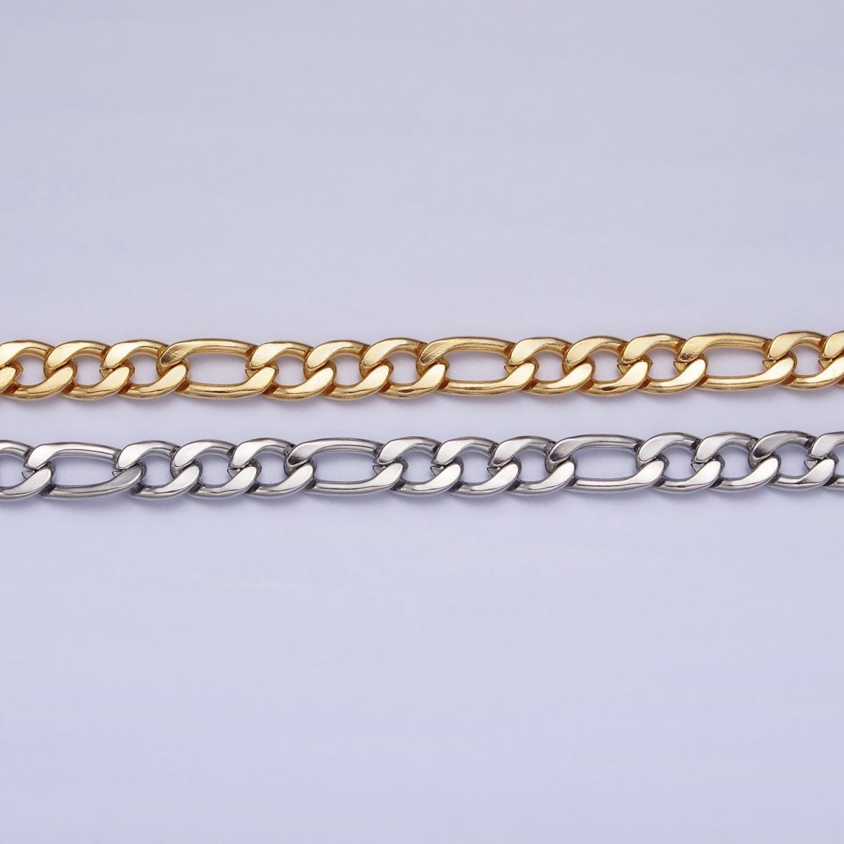 Long Gold Figaro Chain Necklace Stainless Steel 5.2mm Thick Men's Chain 23.5 inch Necklace | WA-1587 WA-1588 Clearance Pricing