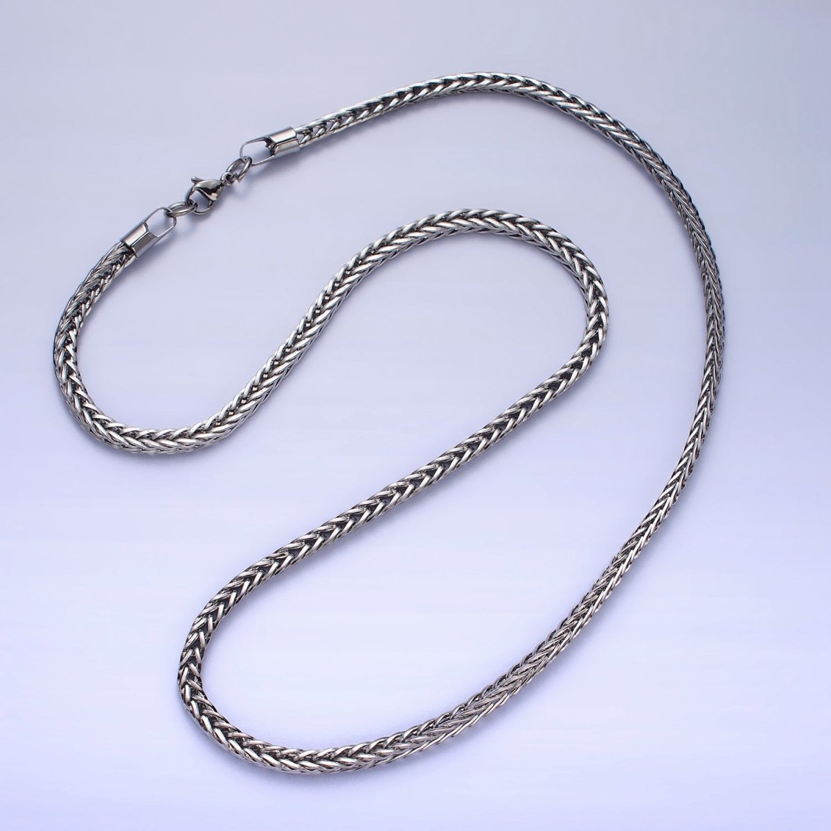 Long Gold Foxtail Wheat Chain Necklace Stainless Steel 4.2mm Thick Men's Chain 23.5 inch Necklace | WA-1625 WA-1626 Clearance Pricing