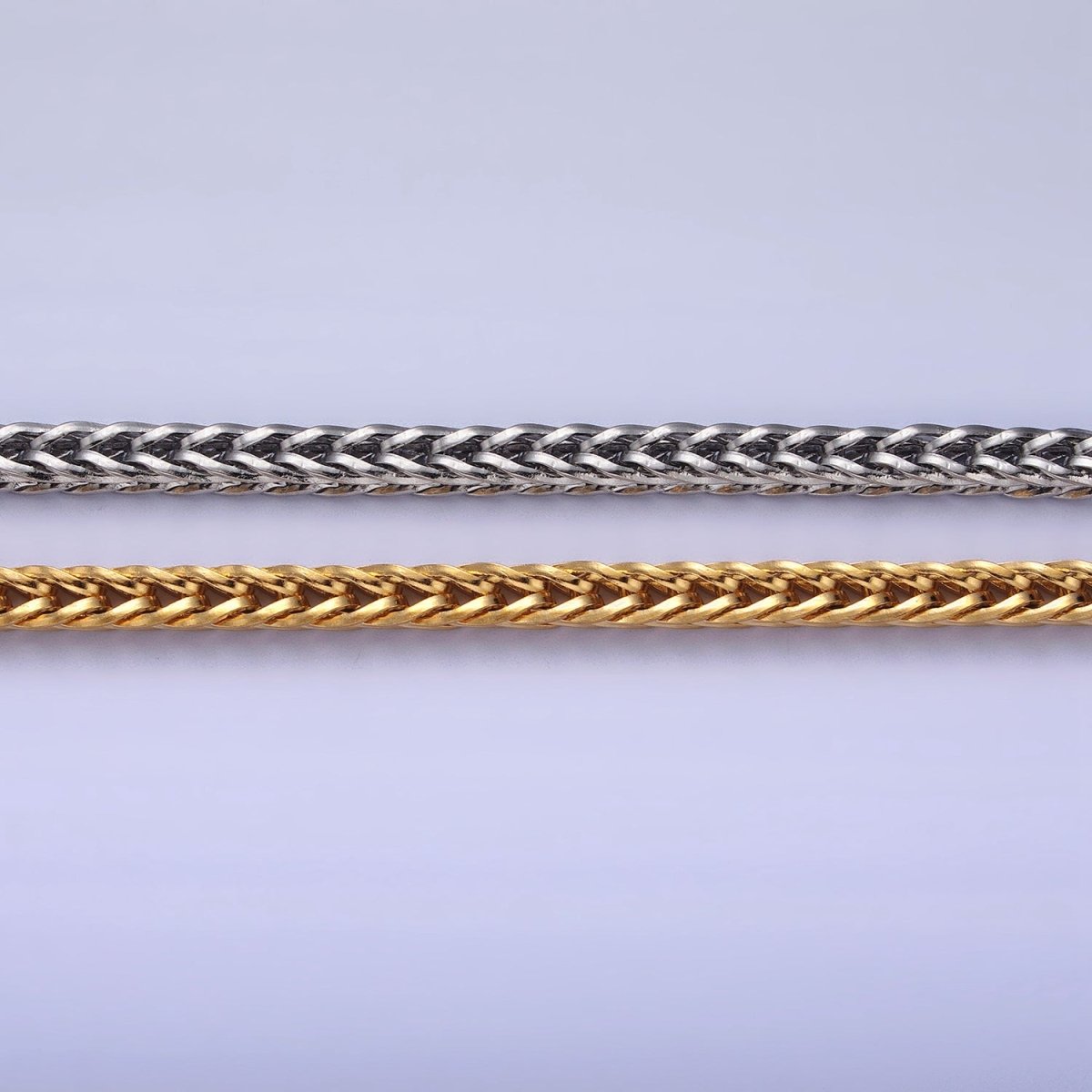 Long Gold Foxtail Wheat Chain Necklace Stainless Steel 4.2mm Thick Men's Chain 23.5 inch Necklace | WA-1625 WA-1626 Clearance Pricing