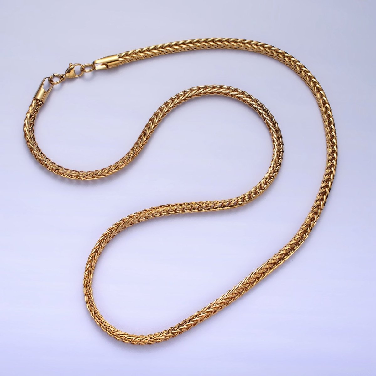 Long Gold Foxtail Wheat Chain Necklace Stainless Steel 4.2mm Thick Men's Chain 23.5 inch Necklace | WA-1625 WA-1626 Clearance Pricing