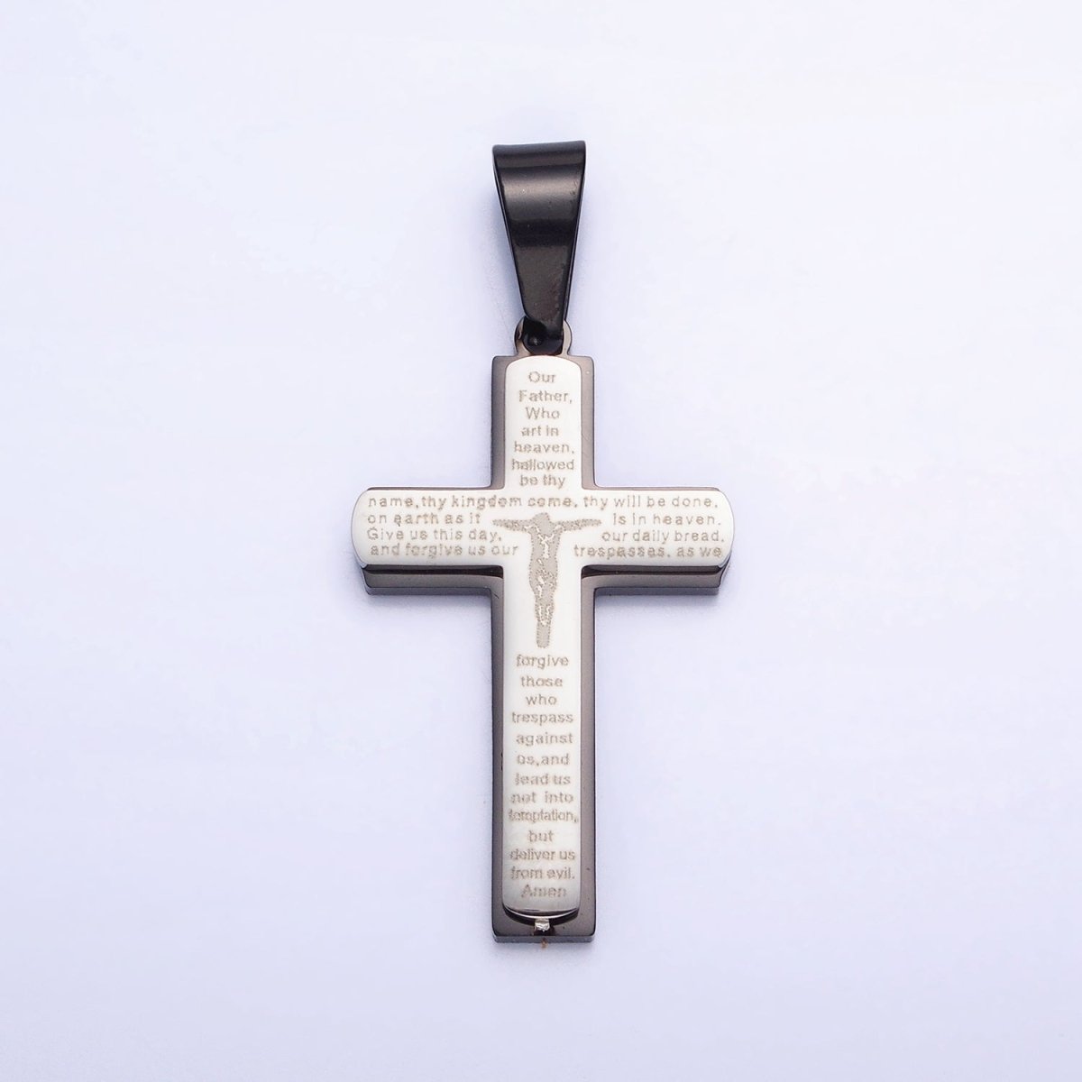 Lord Pray Pendant in Cross Charm 24K Gold Filled Engraved Our Father English Prayer Medallion for Religious Unisex Jewelry Making P-1115