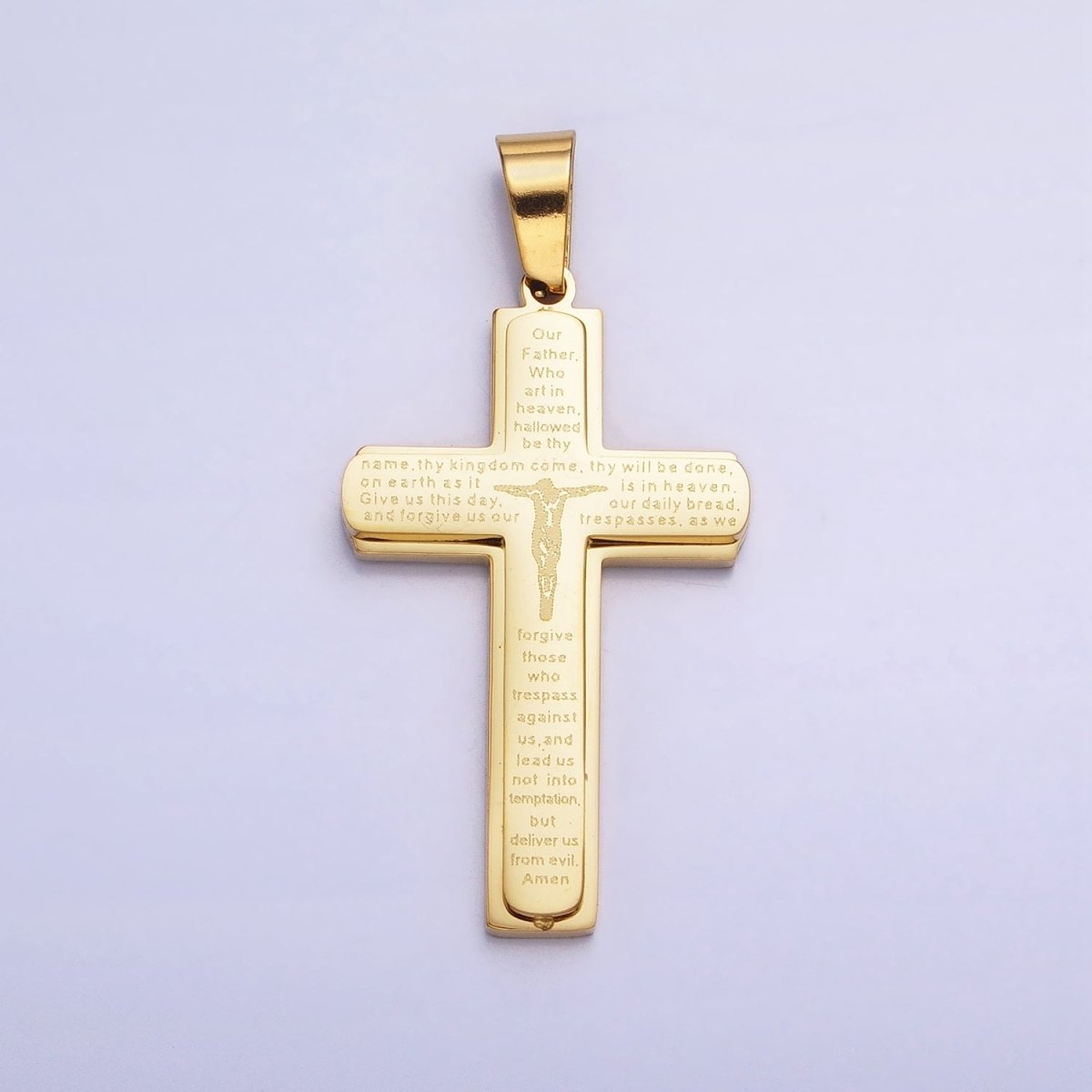 Lord Pray Pendant in Cross Charm 24K Gold Filled Engraved Our Father English Prayer Medallion for Religious Unisex Jewelry Making P-1115