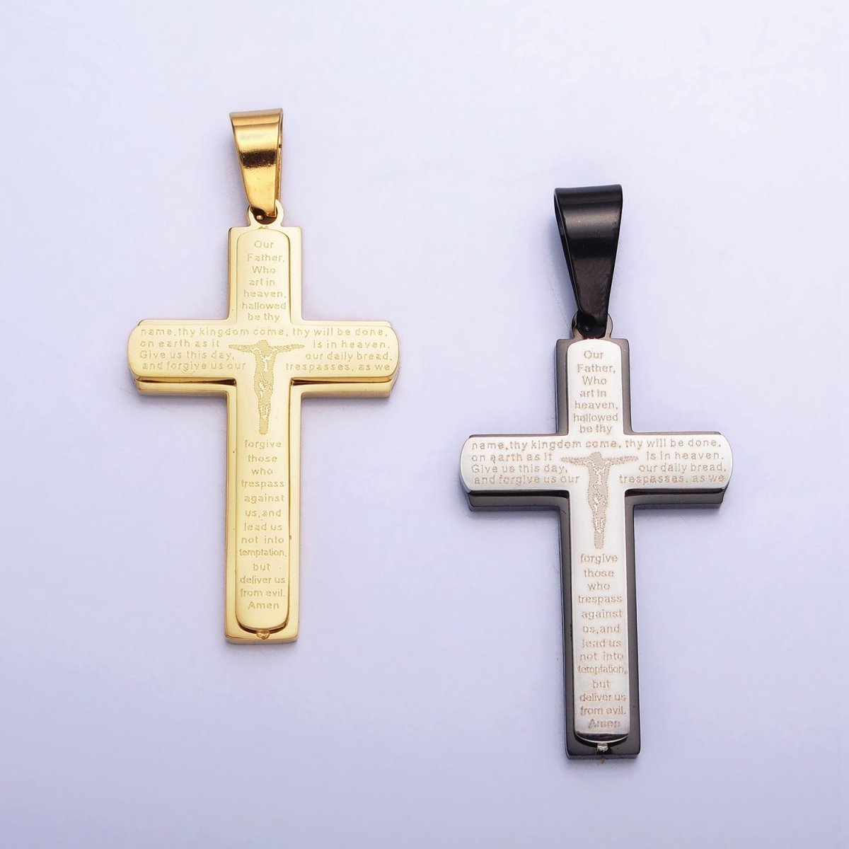 Lord Pray Pendant in Cross Charm 24K Gold Filled Engraved Our Father English Prayer Medallion for Religious Unisex Jewelry Making P-1115