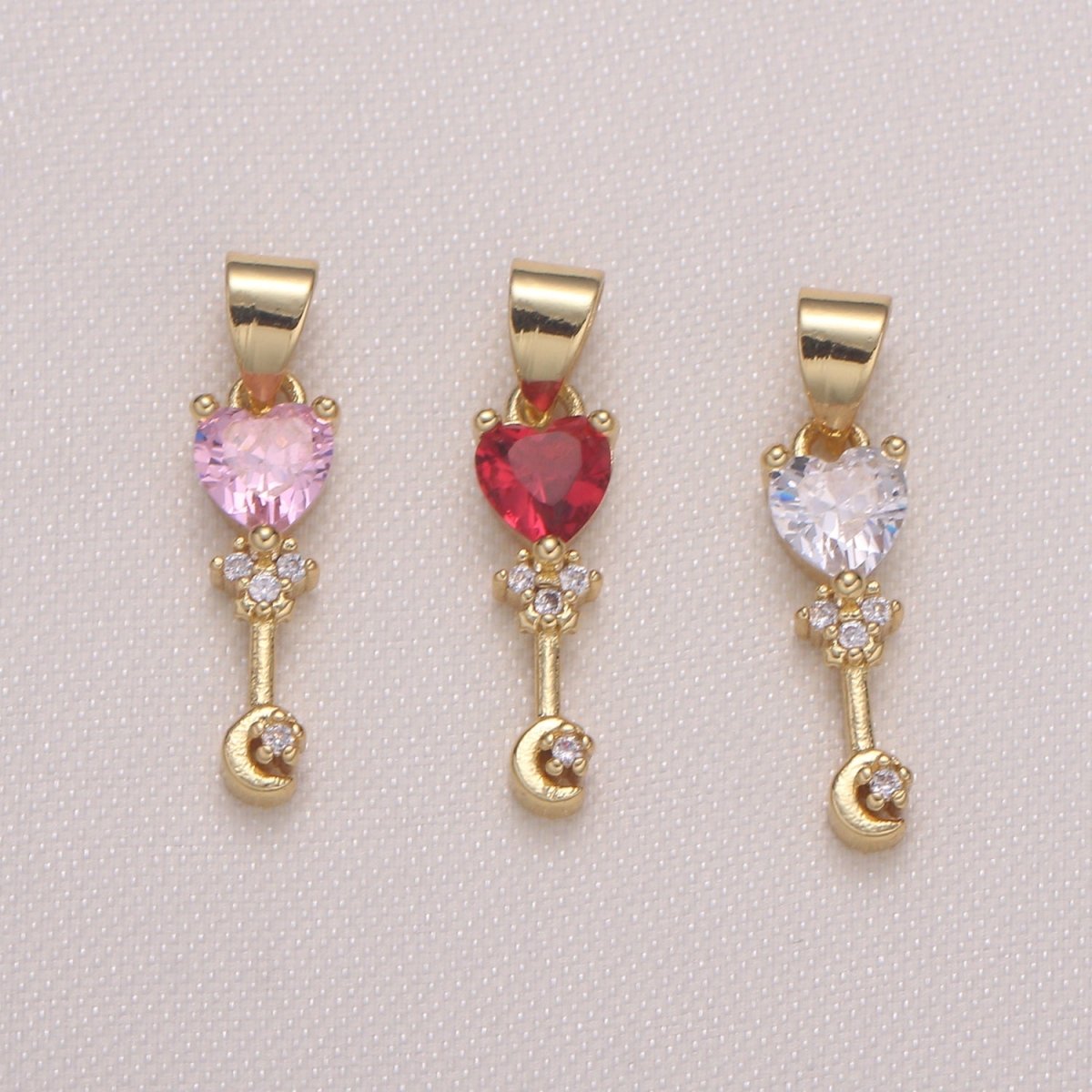 Love Cupid Stick Crystal Heart Golden Tiny Crescent Charms CZ Love Valentine Heart Charm Pendant GP-407 GP-588 GP-917