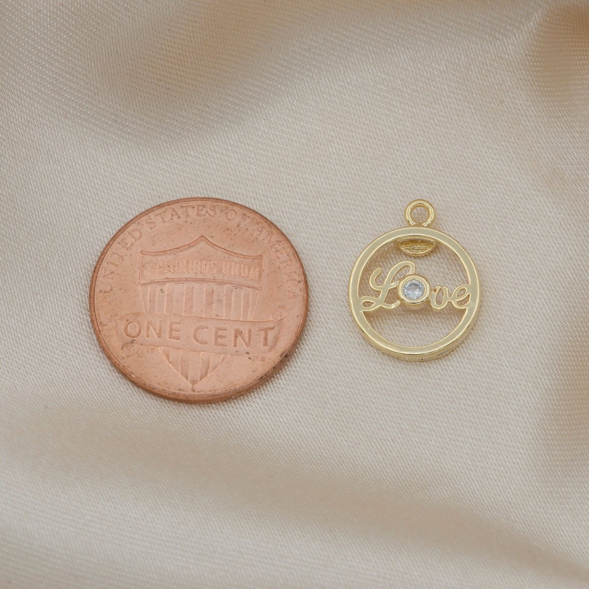 Love Letter in Golden Circle Charm CZ Gold Letter Writings Charm Pendant GP-409