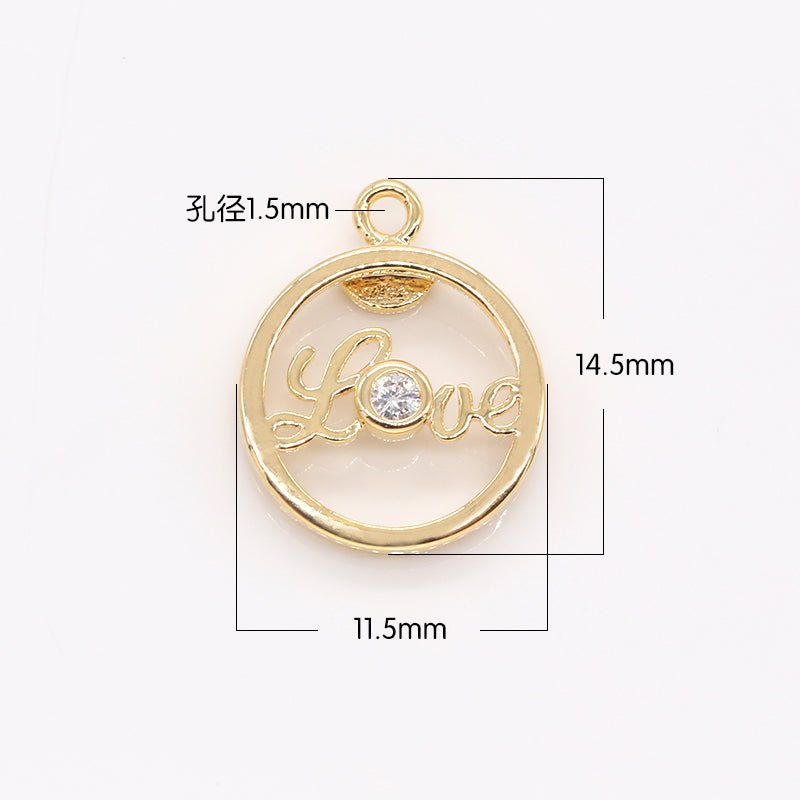Love Letter in Golden Circle Charm CZ Gold Letter Writings Charm Pendant GP-409