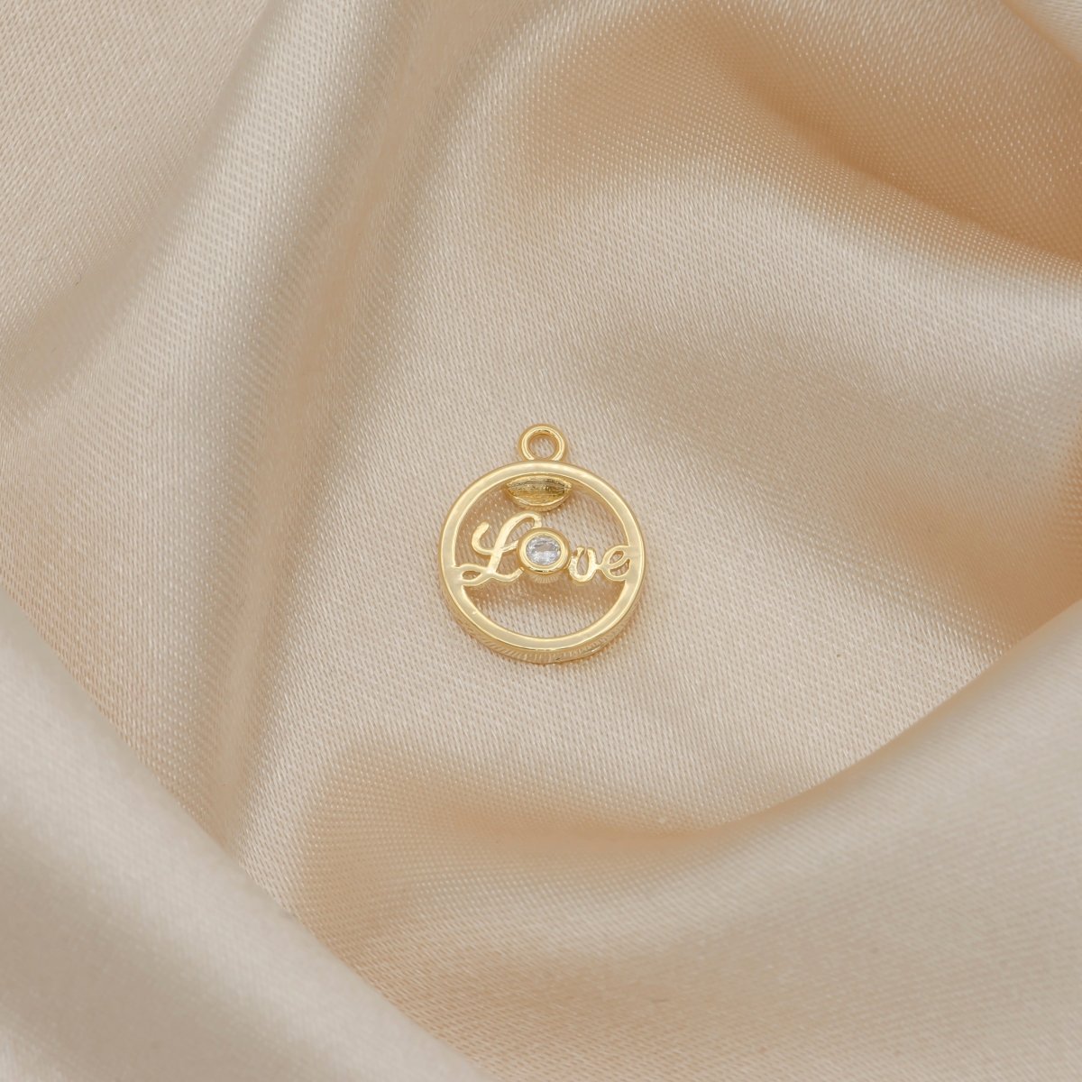Love Letter in Golden Circle Charm CZ Gold Letter Writings Charm Pendant GP-409