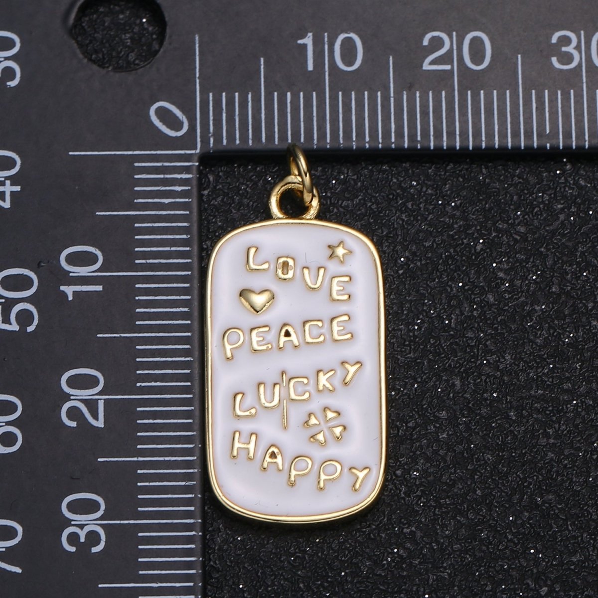 Love Peace Lucky Happy Writings on Gold Plated Tag Charm Friendship Couple Tagline Daily Enamel Charm Pendant GP-087