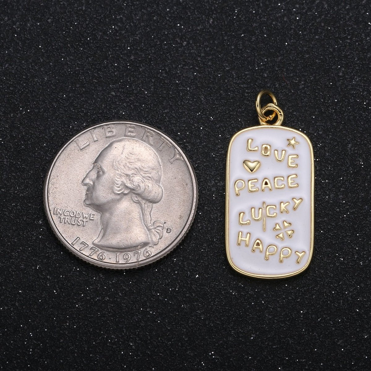 Love Peace Lucky Happy Writings on Gold Plated Tag Charm Friendship Couple Tagline Daily Enamel Charm Pendant GP-087