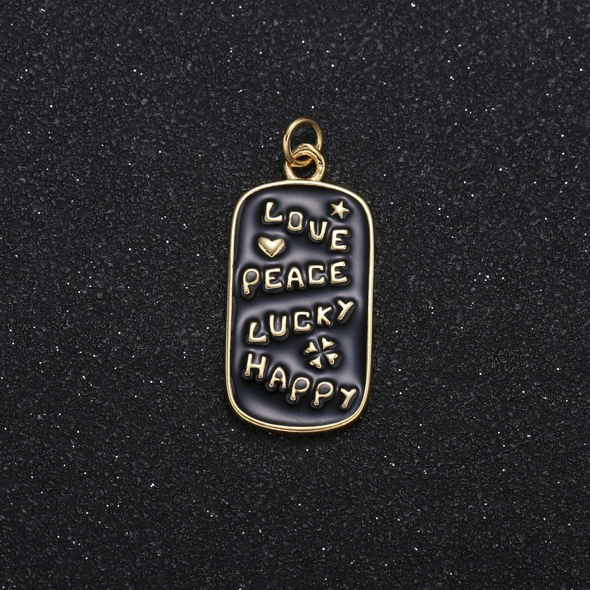 Love Peace Lucky Happy Writings on Gold Plated Tag Charm Friendship Couple Tagline Daily Enamel Charm Pendant GP-087