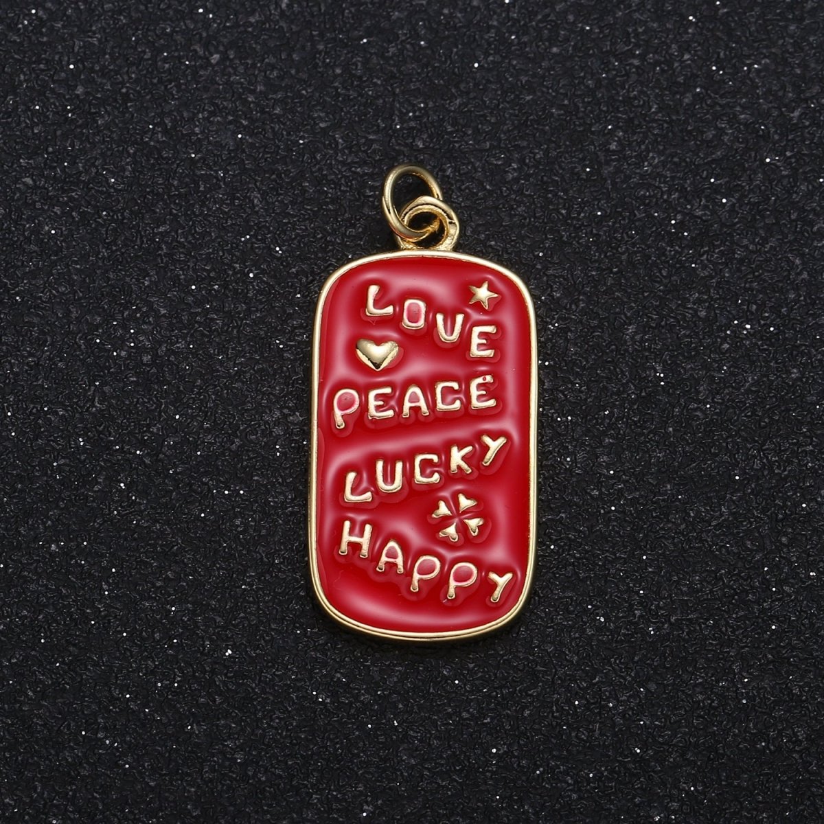 Love Peace Lucky Happy Writings on Gold Plated Tag Charm Friendship Couple Tagline Daily Enamel Charm Pendant GP-087