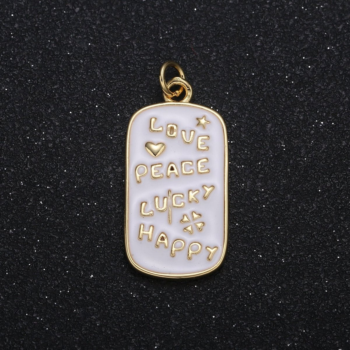 Love Peace Lucky Happy Writings on Gold Plated Tag Charm Friendship Couple Tagline Daily Enamel Charm Pendant GP-087