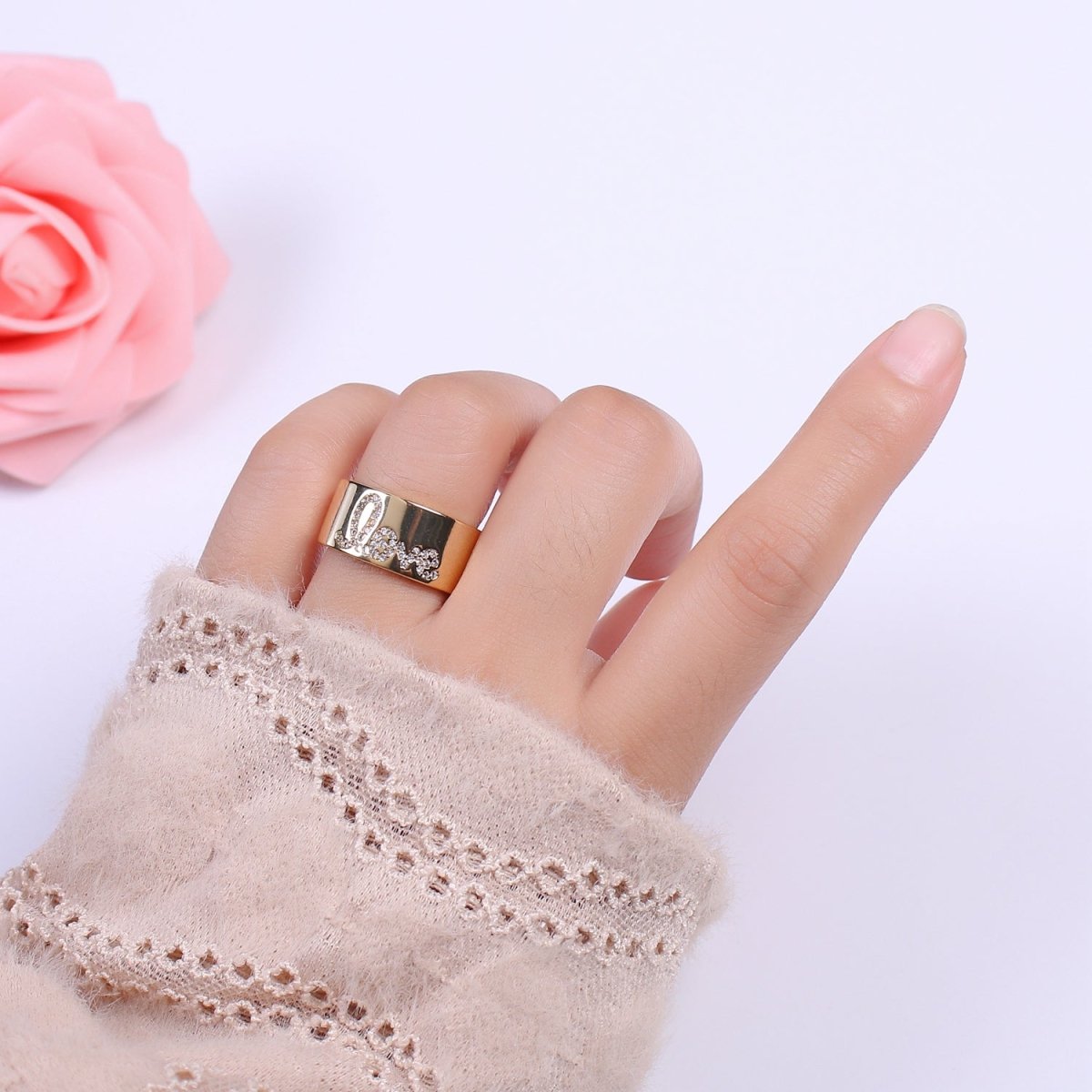 Love Ring, Script Love Ring, Promise Dainty Love Ring, Gold Filled love Ring, Minimalist Stacking Jewelry Gift For Her U-189 U-190