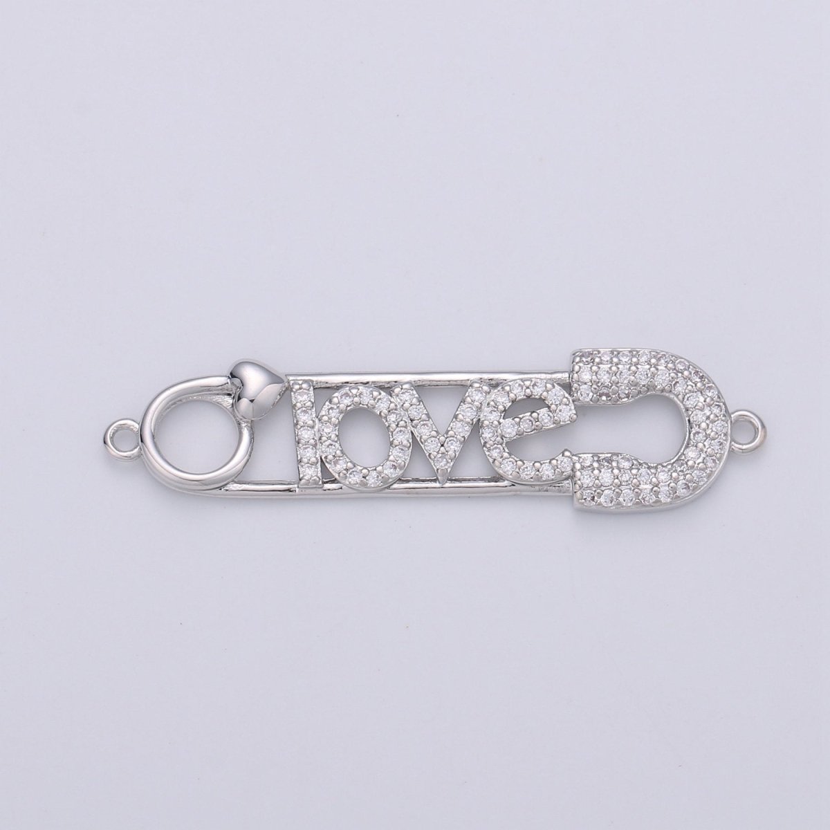 Love Safety Pin Connector , CZ Micro Pave, Gold Safety Pin Bracelet Connector in 24k Gold Filled Charm Connector Cubic Link 40x10mm, D-078 D-079