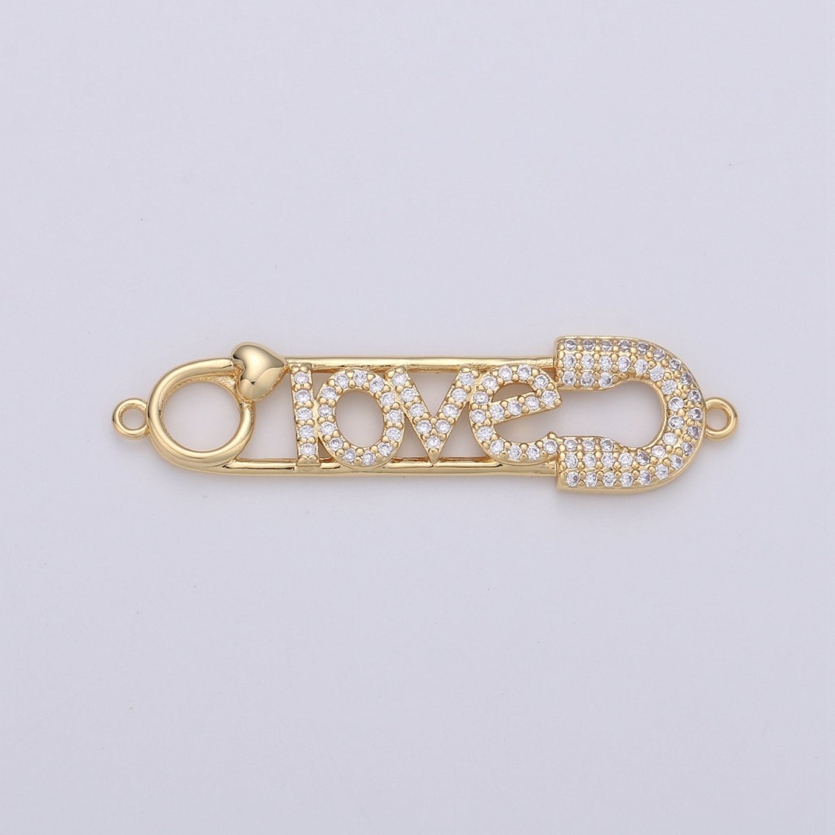 Love Safety Pin Connector , CZ Micro Pave, Gold Safety Pin Bracelet Connector in 24k Gold Filled Charm Connector Cubic Link 40x10mm, D-078 D-079