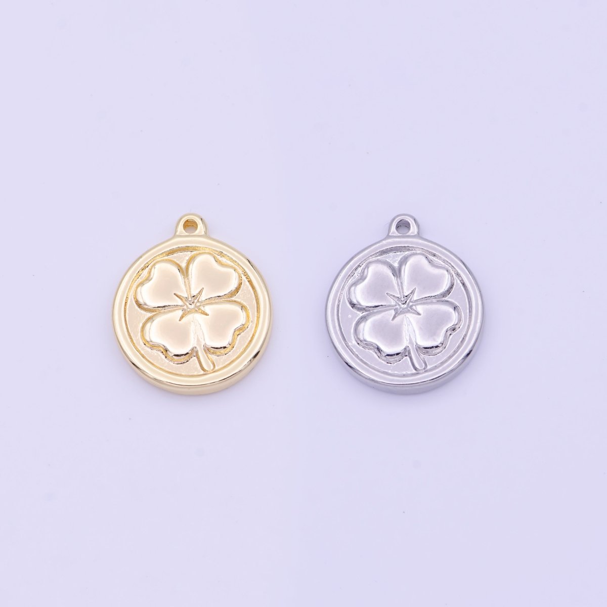 Lucky Clover Quatrefoil Coin Charm in Gold & Silver | D-398 D-453