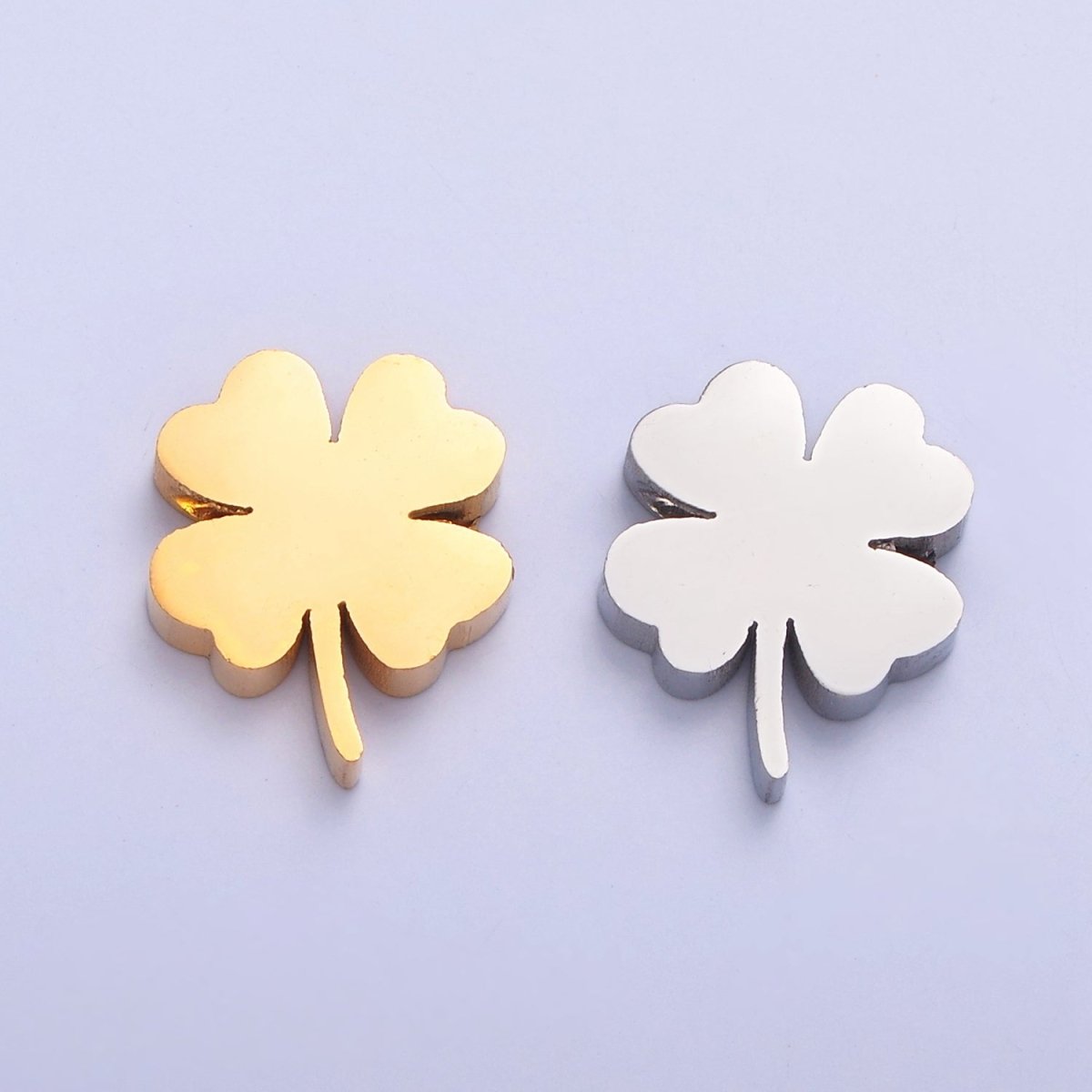 Lucky Clover Stainless Steel Beads. Minimalist Lucky Bead Jewelry Component For DIY Jewelry Making, W-843 W-844