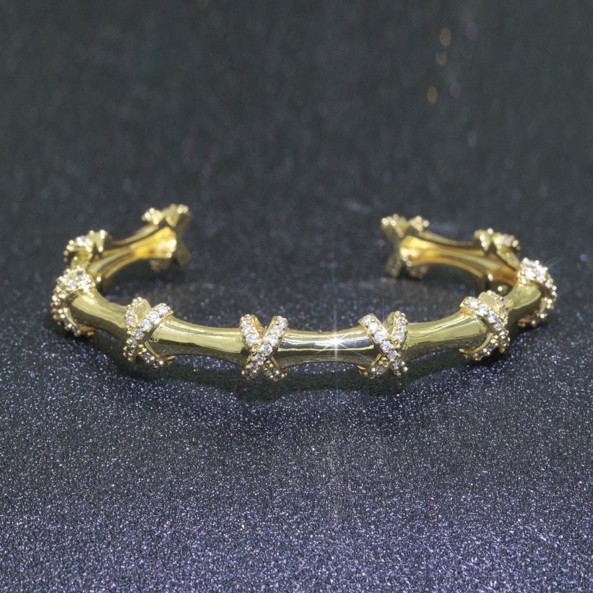 Luxury Cross Chain 24K Gold Filled CZ Open Adjustable Bangle for Woman Bracelet | WA-068 Clearance Pricing - DLUXCA
