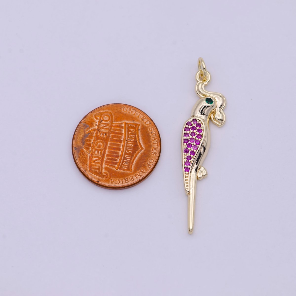 Macaw Parrot Gold Filled Charm Micro Pave Bird Pendant N-451 - DLUXCA