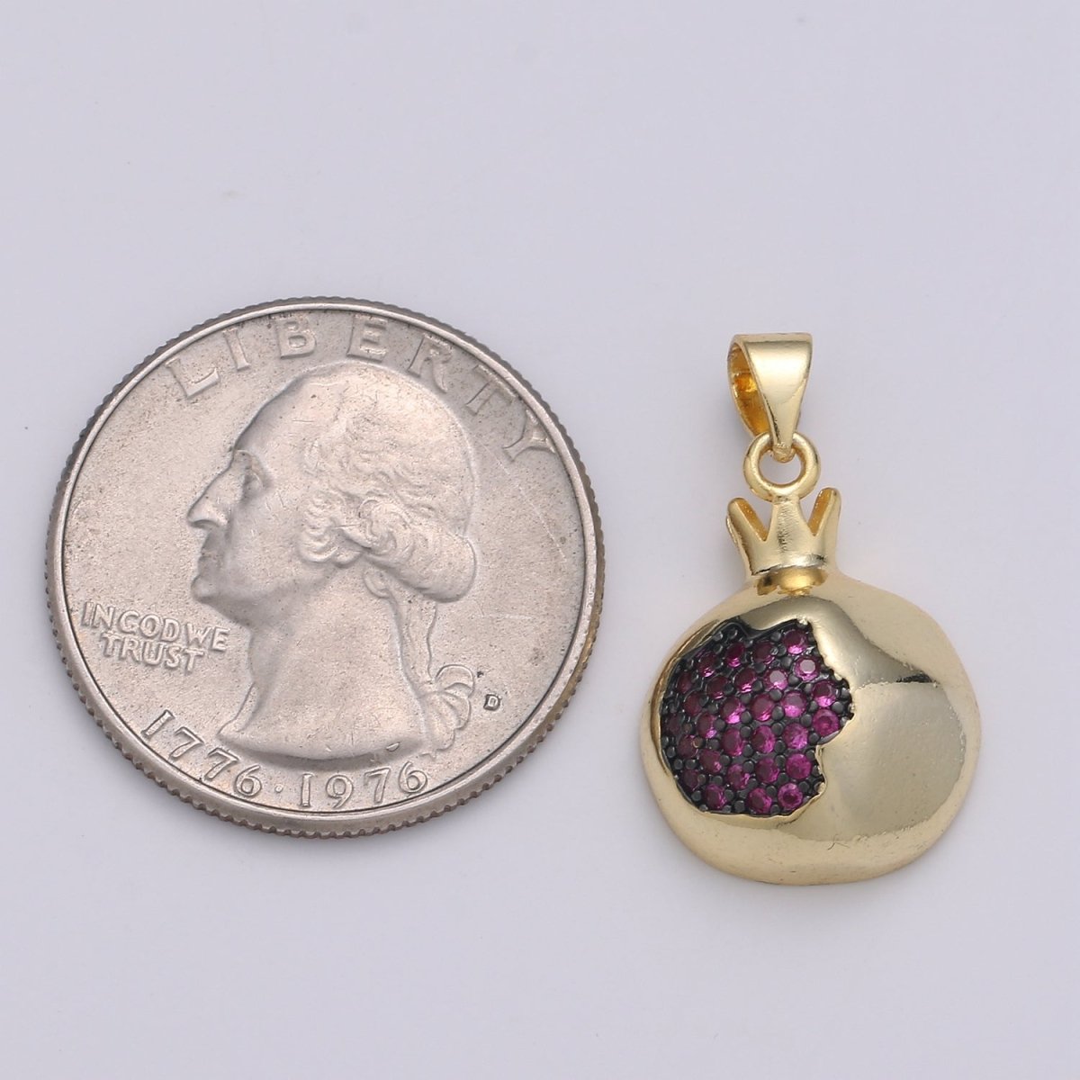 Magenta Crystal Little Crown in Round Gold Filled Pendants J-250 - DLUXCA