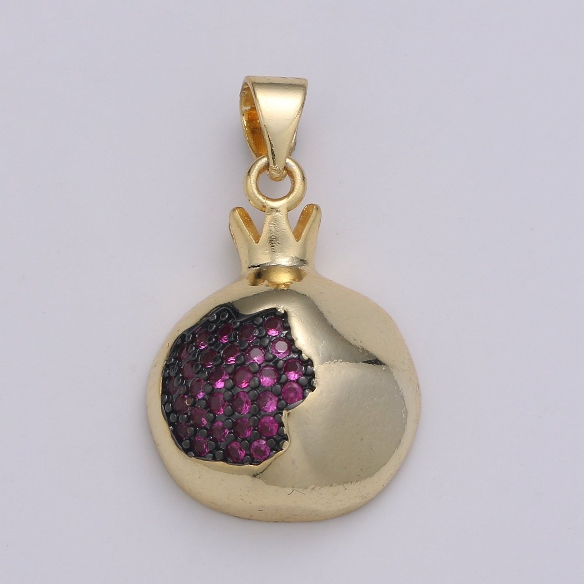 Magenta Crystal Little Crown in Round Gold Filled Pendants J-250 - DLUXCA