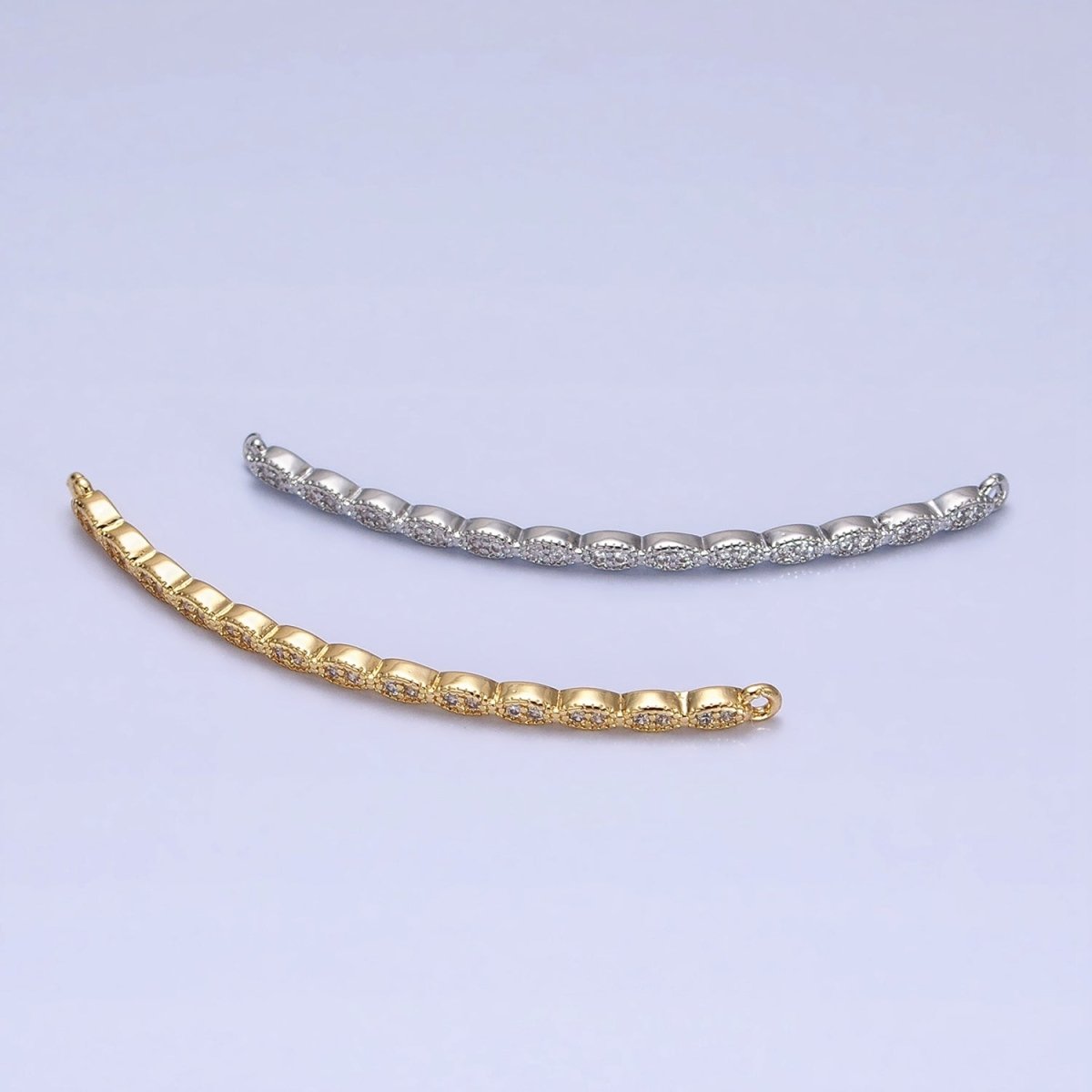 Marquise-Shaped Lined Micro Paved Clear CZ Link Connector in Gold & Silver | Y-853