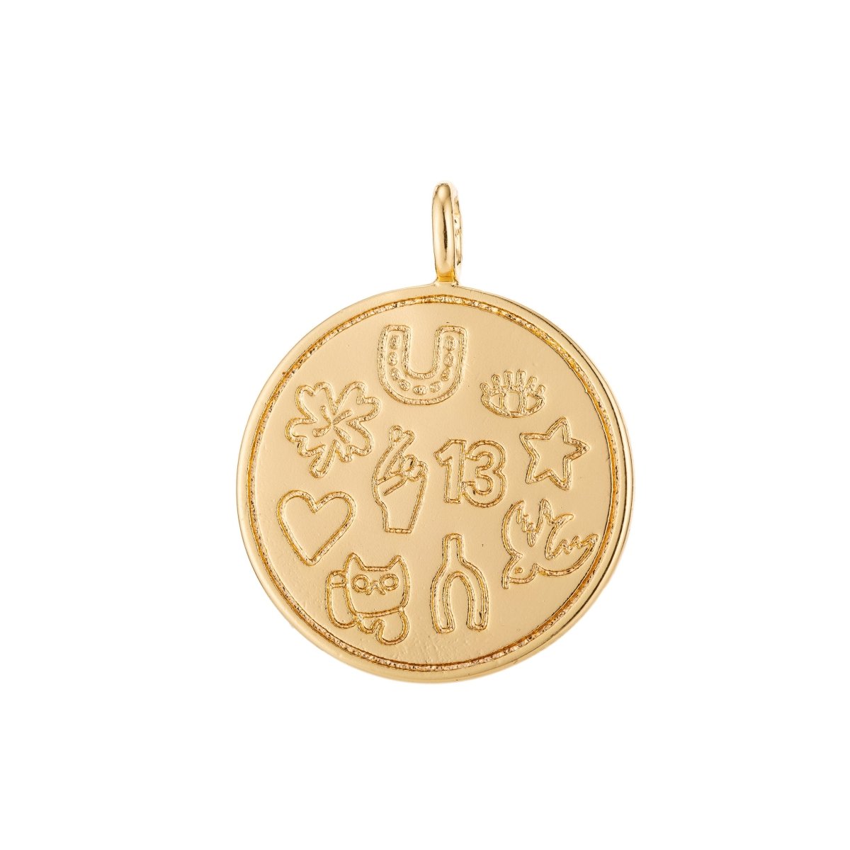 Medallion Charm,Horseshoe medallion,Evil eye medallion,Lucky 13 medallion,Four leaf clover,Good luck necklace Star Luck Pendant C-293