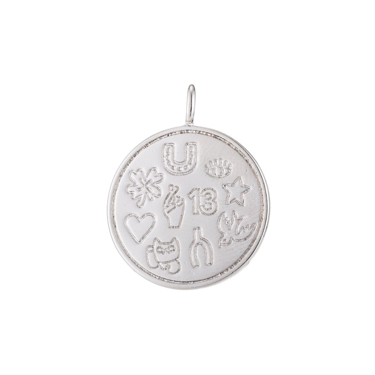 Medallion Charm,Horseshoe medallion,Evil eye medallion,Lucky 13 medallion,Four leaf clover,Good luck necklace Star Luck Pendant C-293