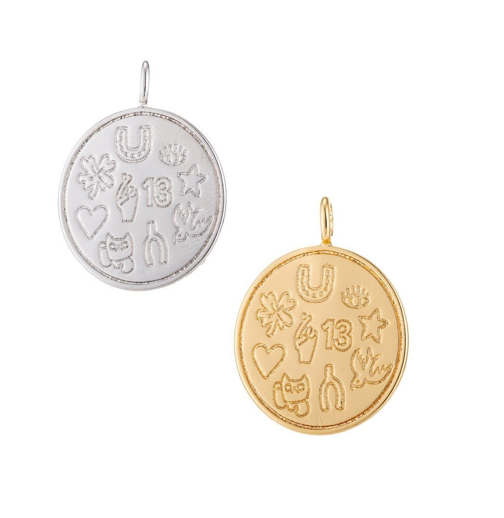 Medallion Charm,Horseshoe medallion,Evil eye medallion,Lucky 13 medallion,Four leaf clover,Good luck necklace Star Luck Pendant C-293