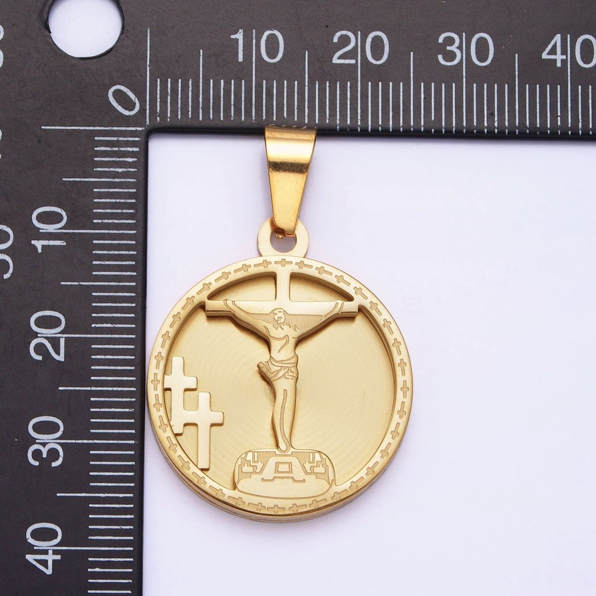 Medallion Gold Charm Stainless Steel Crucifix Cross Pendant in Gold Silver for Statement Religious Jewelry Making | P-1165