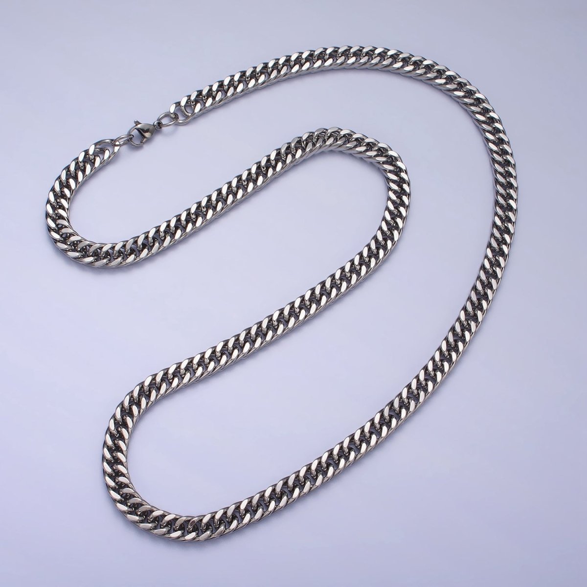 Men's Chain Necklace, Cuban Link Chain Necklace, Stainless Steel Silver Chain, 7mm Cuban Chain Necklace 23.5 inch | WA-1591 WA-1592 Clearance Pricing