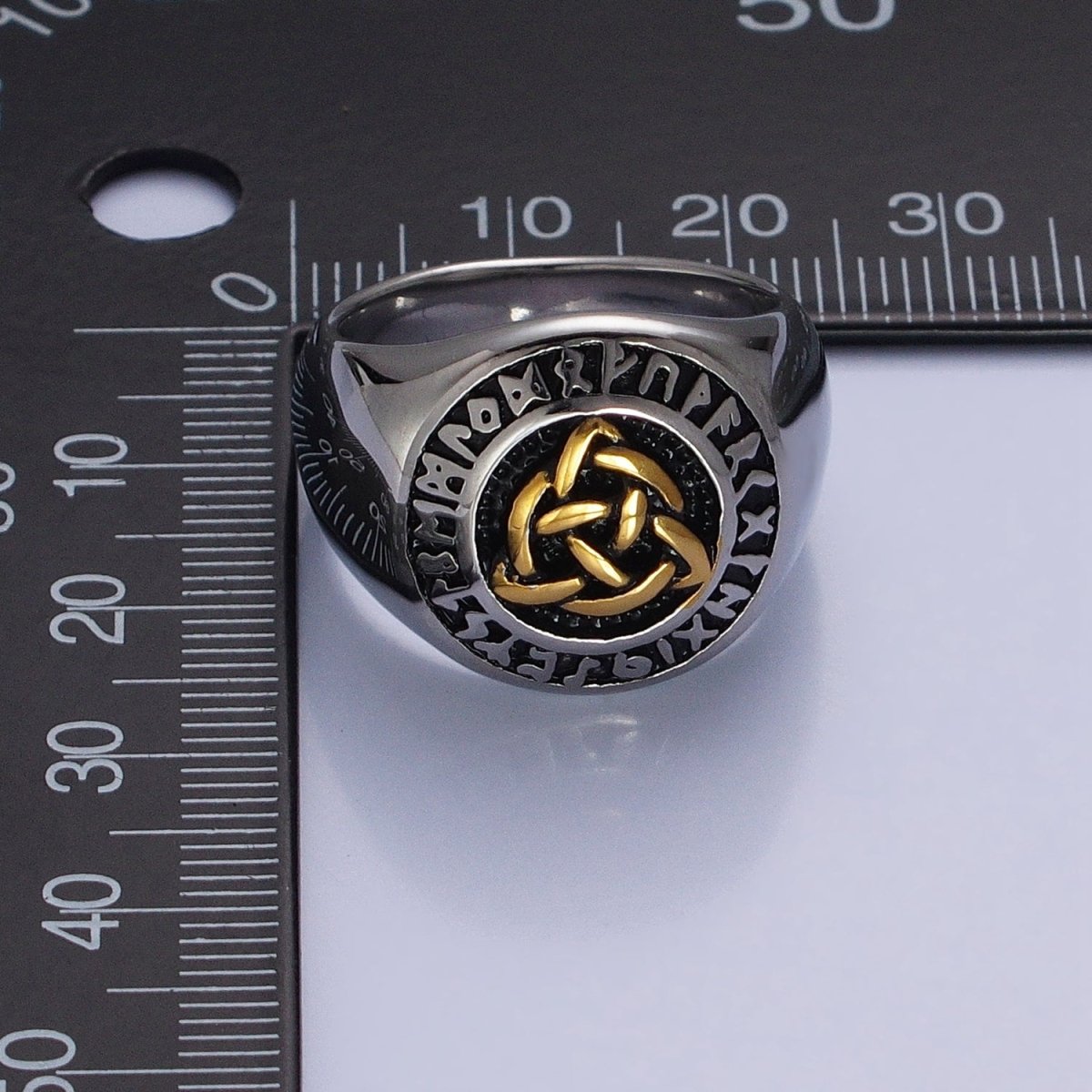 Men's Stainless Steel Valknut Rune Norse Celtic Triquetra Knot Signet Ring in Mixed Metal & Silver | O-1849 O-1850 O-1851 O-1852