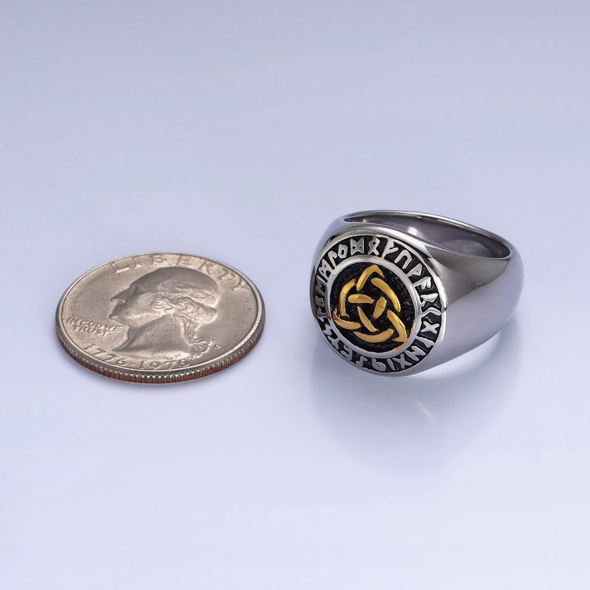 Men's Stainless Steel Valknut Rune Norse Celtic Triquetra Knot Signet Ring in Mixed Metal & Silver | O-1849 O-1850 O-1851 O-1852