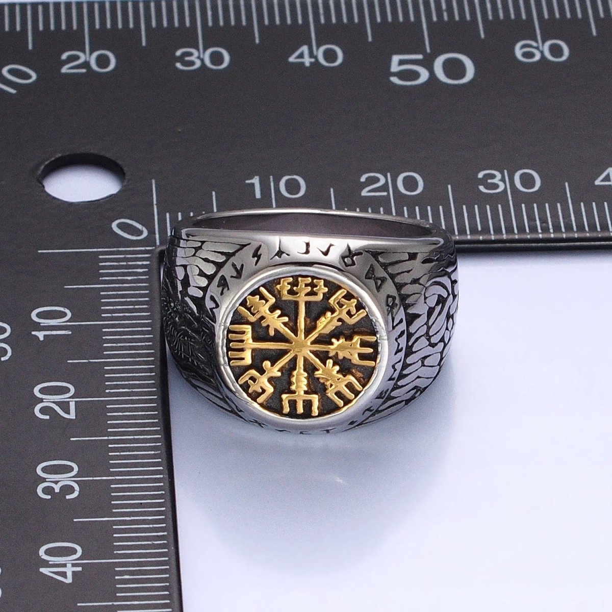 Men's Stainless Steel Vegvisir Icelandic Norse Compass Protection Signet Ring | O-1839 O-1840