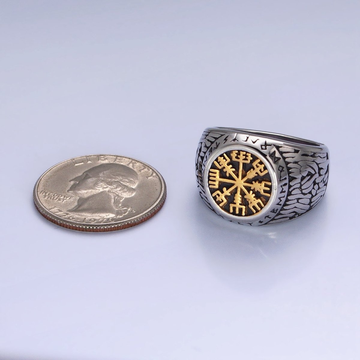 Men's Stainless Steel Vegvisir Icelandic Norse Compass Protection Signet Ring | O-1839 O-1840