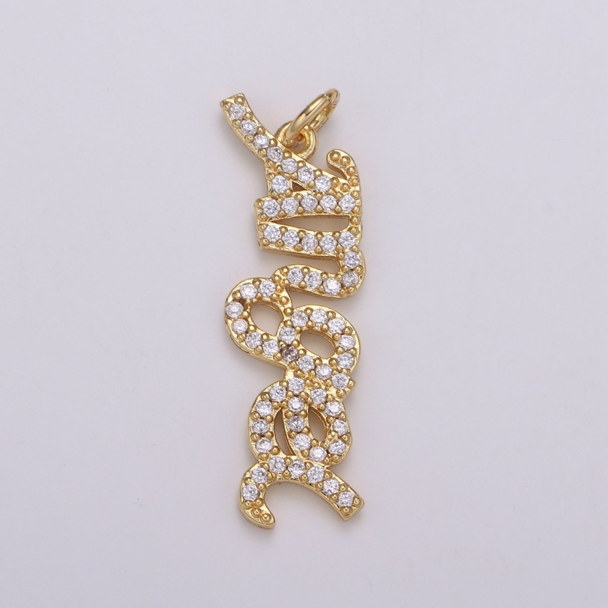 14K Gold Filled "Angel" Micro Paved CZ Cursive Script Charm | C403