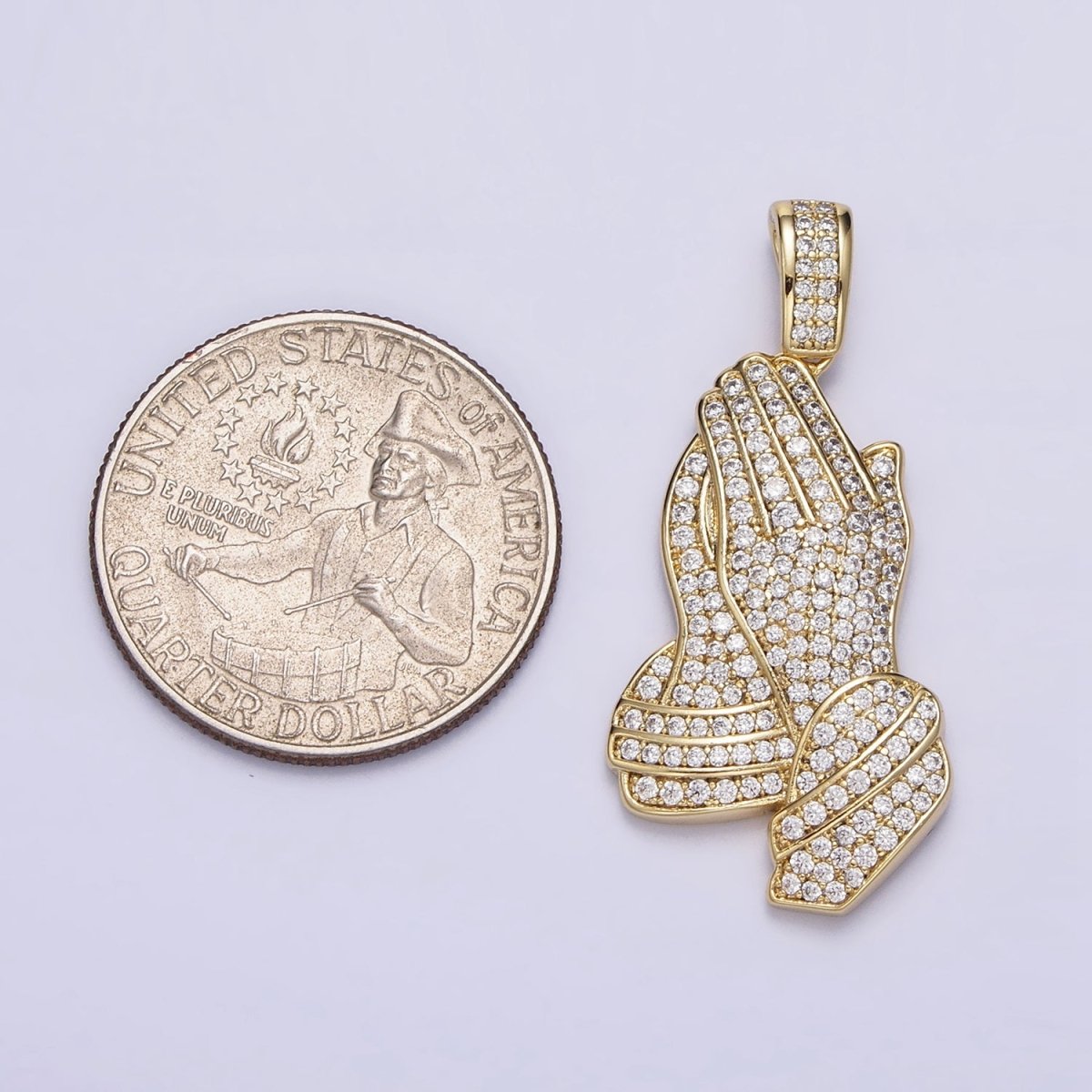 Micro Pave 14k Gold Filled The Lord's Prayer Hands Necklace Charm Gold Praying Hands Jewelry Pendant Religious Jewelry AA299 - DLUXCA