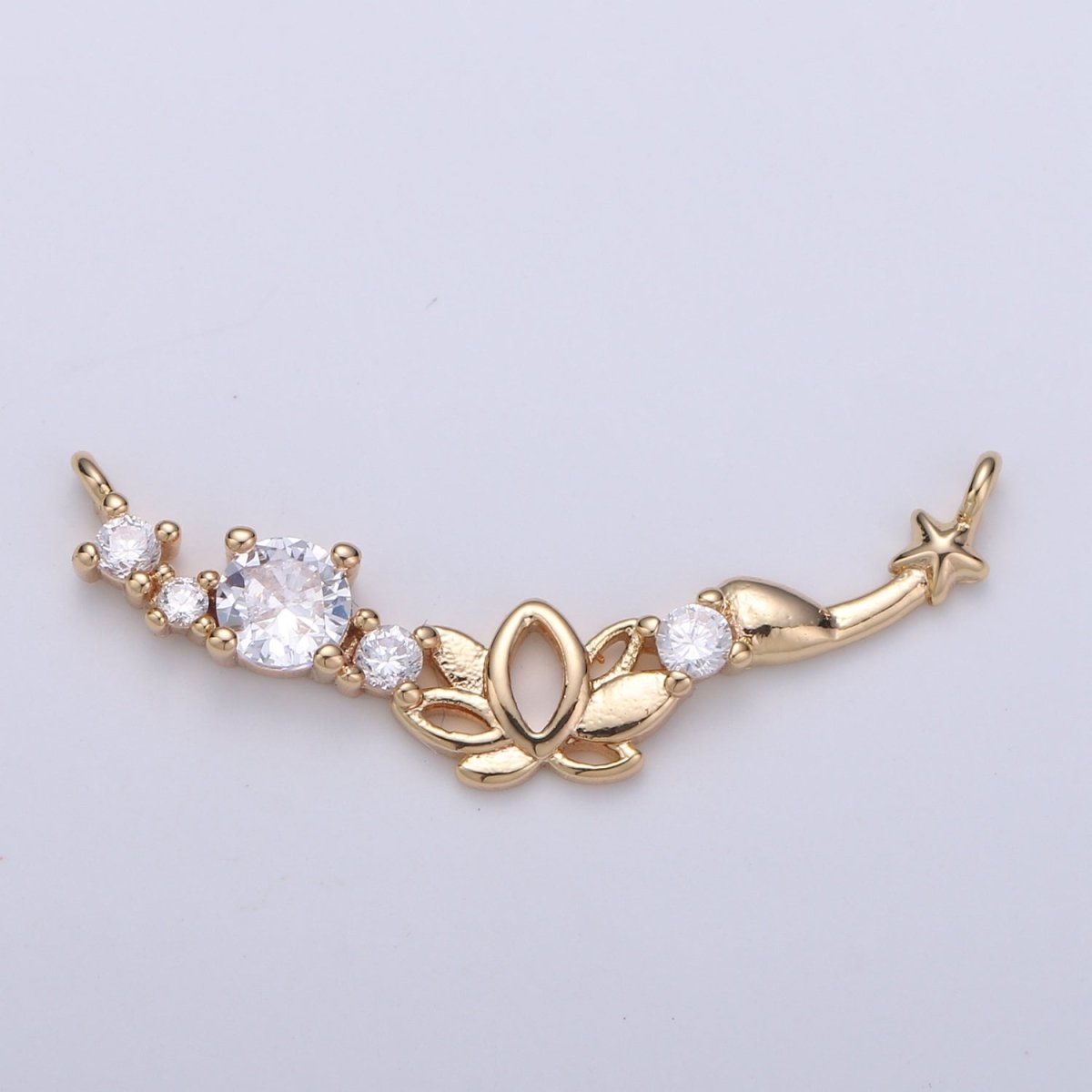Micro Pave 18k Gold Filled Link Connector Dainty Star Charm Lotus Charm Connector for Bracelet Necklace Jewelry Making Supply F-547 - DLUXCA